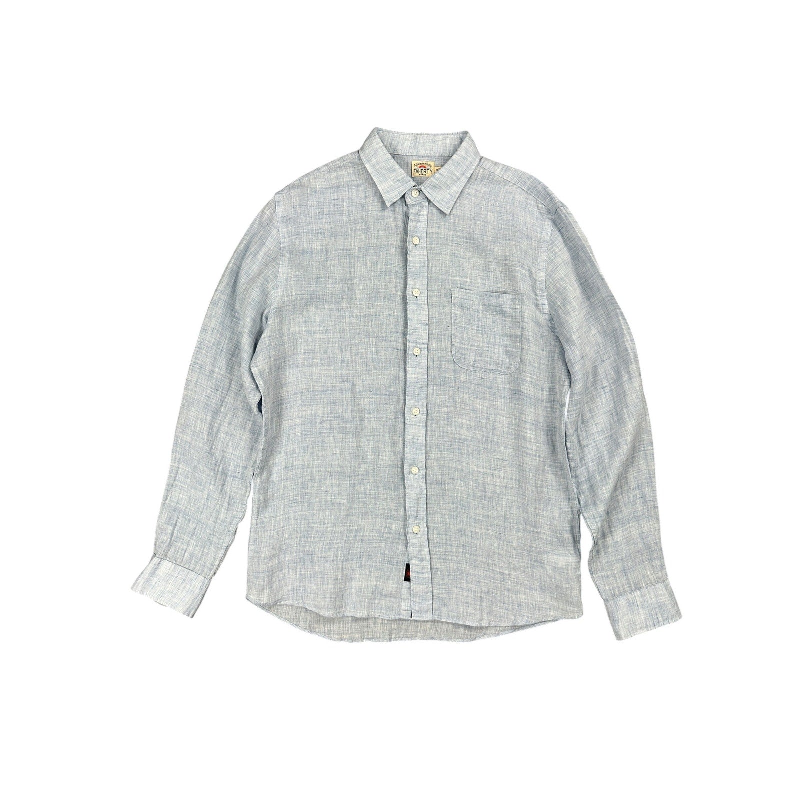 Faherty Laguna Linen Long Sleeve Shirt in Light Blue — Size Medium // Preowned