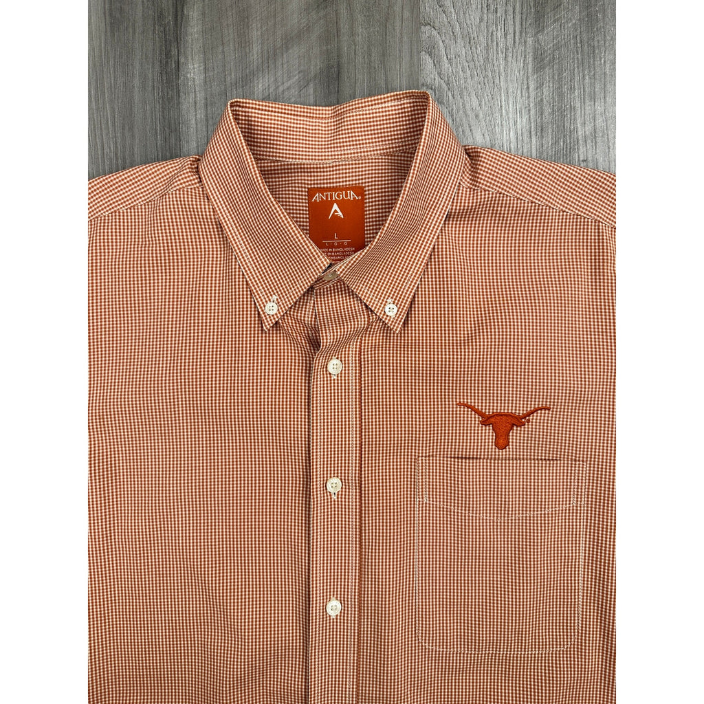 Antigua Texas Longhorns Micro Check Long Sleeve Shirt — Size Large // Preowned