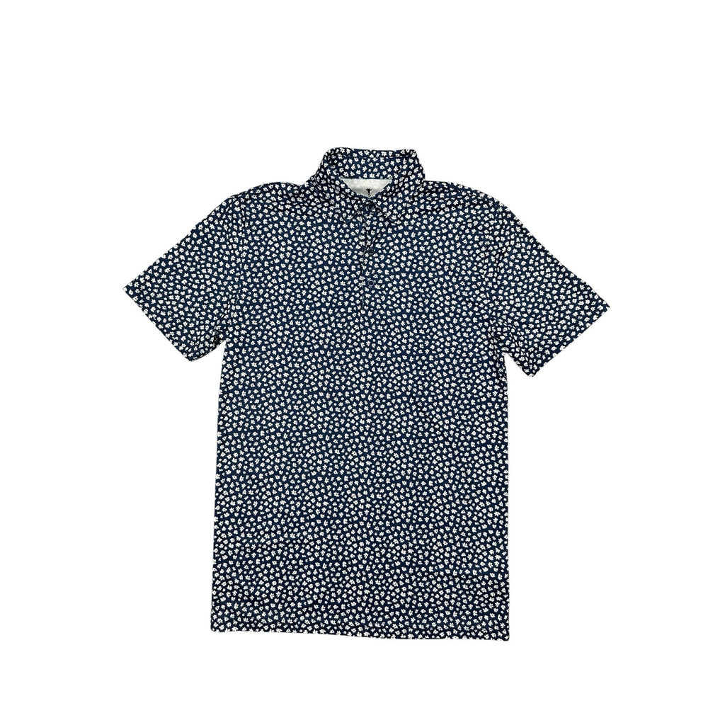 American Tall Floral Mesh Performance Polo in Navy, Blue, White — Size Small // Preowned