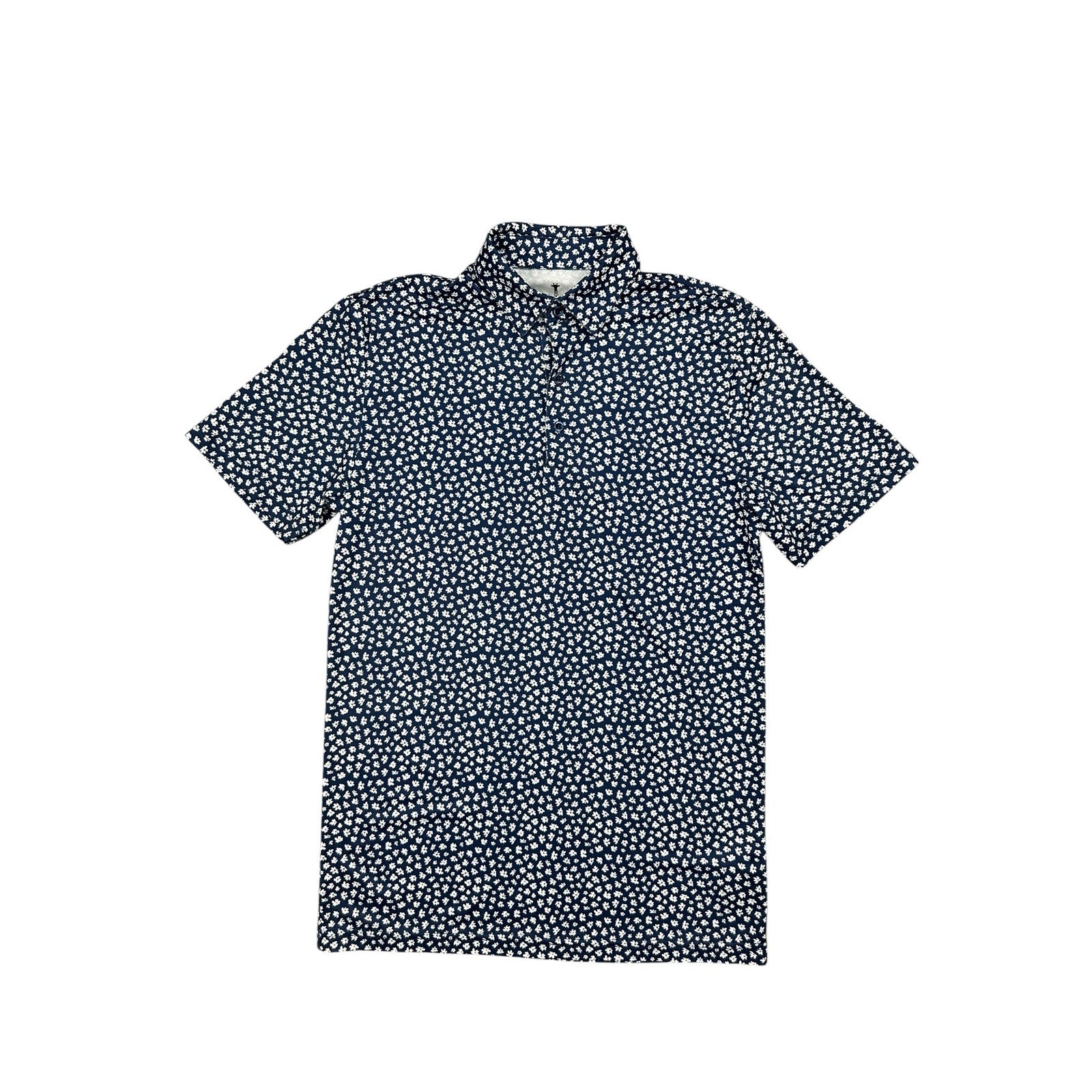 American Tall Floral Mesh Performance Polo in Navy, Blue, White — Size Small // Preowned