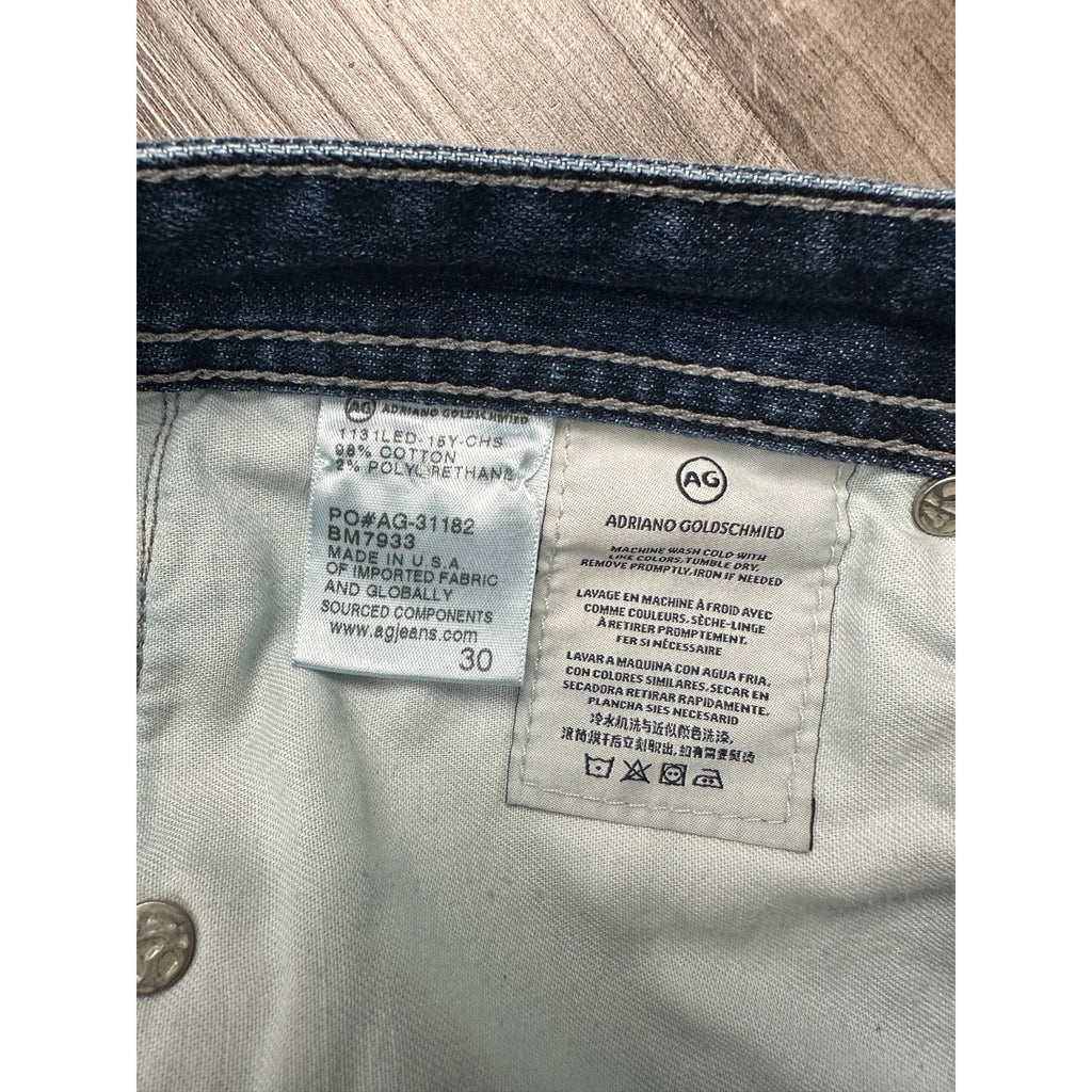 AG Adriano Goldschmied The Matchbox Slim Straight 15-Year Wash Lead Stretch Made in USA Jeans — Size 30 // Preowned