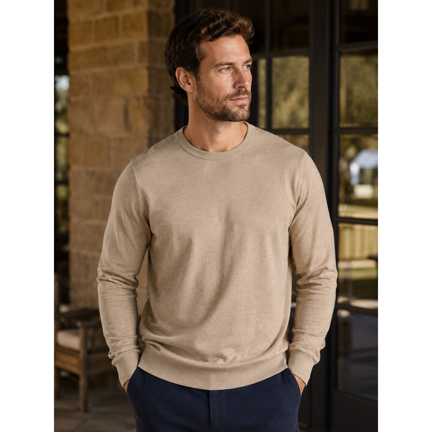 Mizzen+Main Preston Crewneck Sweater in Medium Beige — Size 2XL