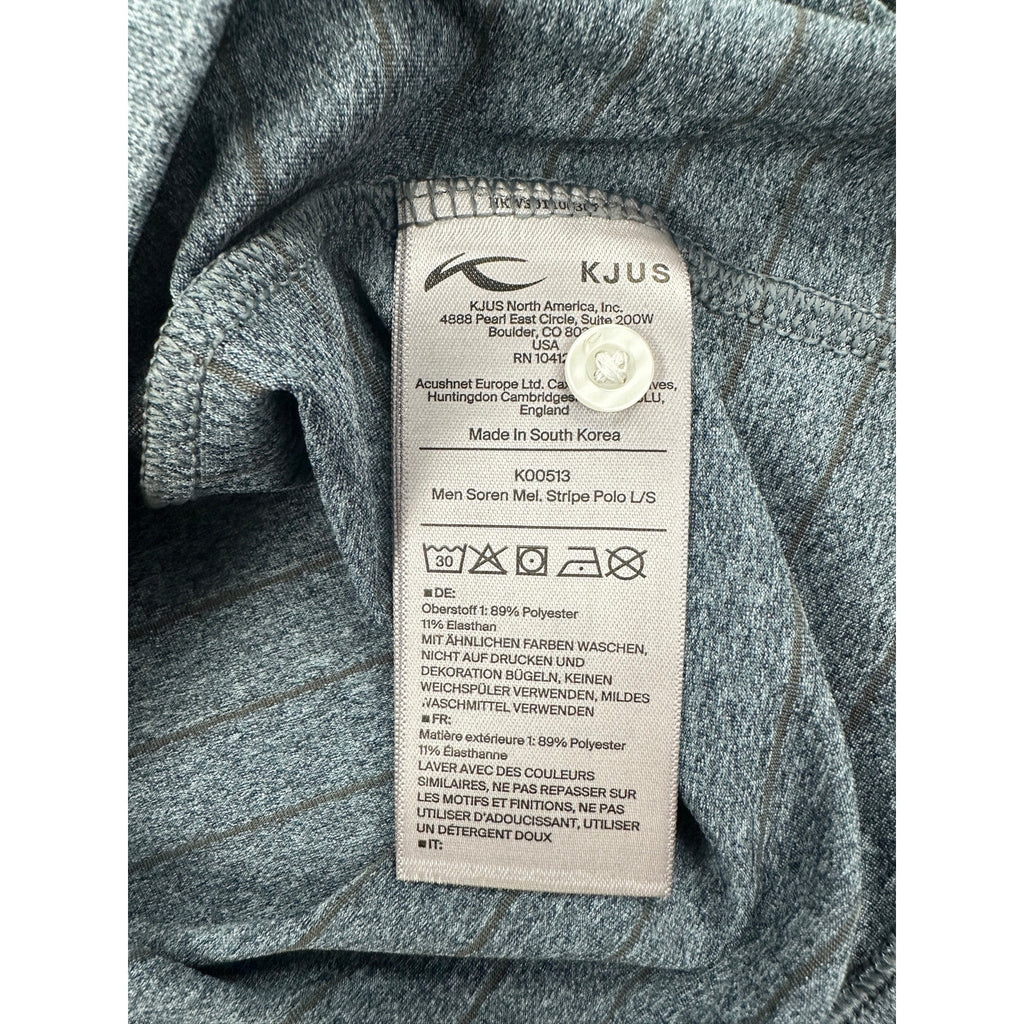KJUS Soren Melange Stripe Long Sleeve Polo in Petrol Blue, Iron — Size 50 (Medium)