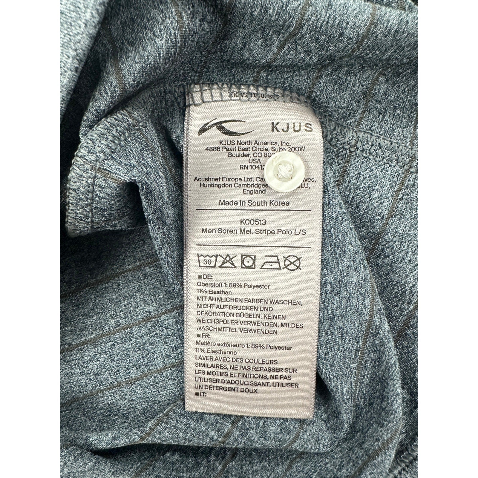 KJUS Soren Melange Stripe Long Sleeve Polo in Petrol Blue, Iron — Size 50 (Medium)