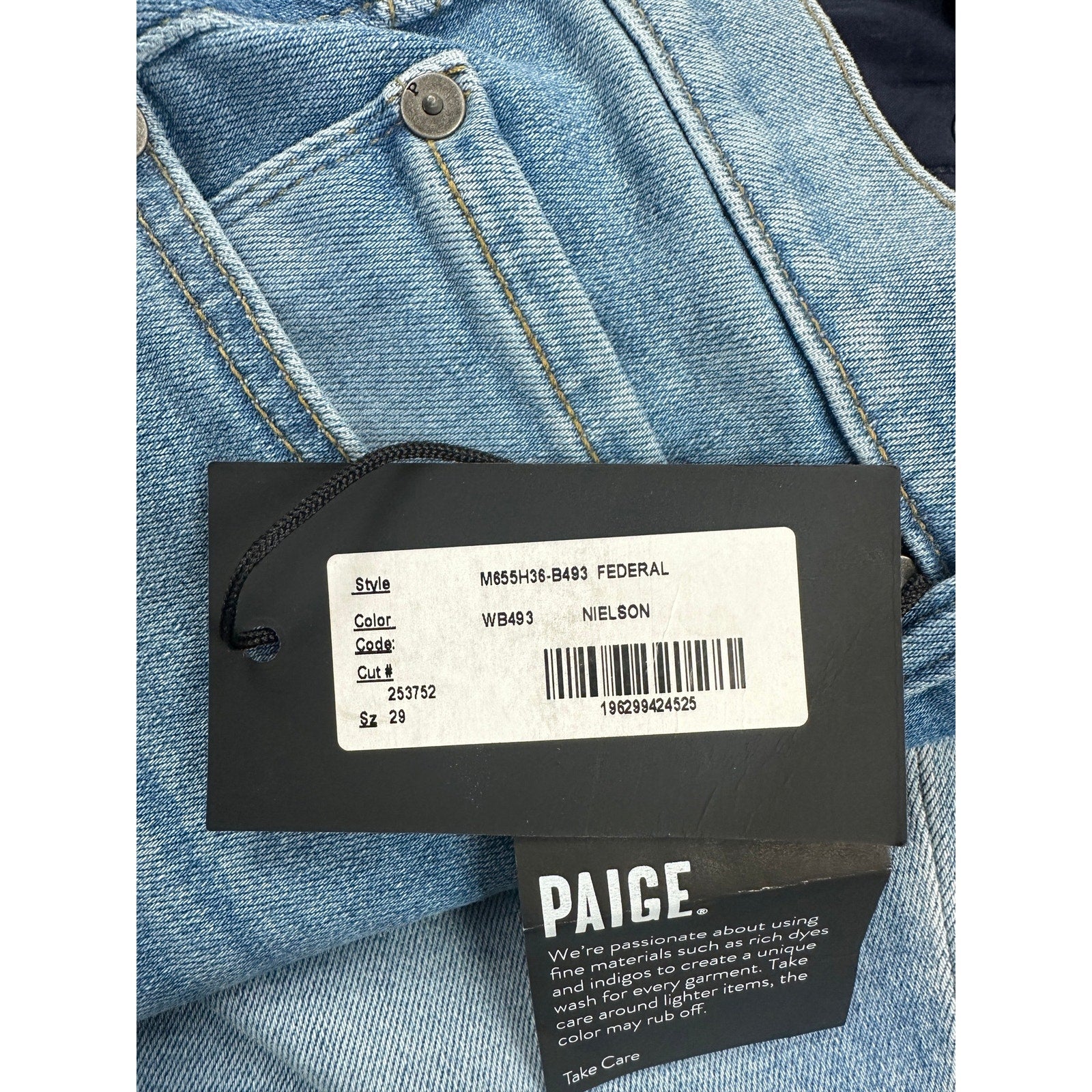 Paige Transcend Vintage Federal Nielson Slim Straight Jean in Nielson Blue — Size 29