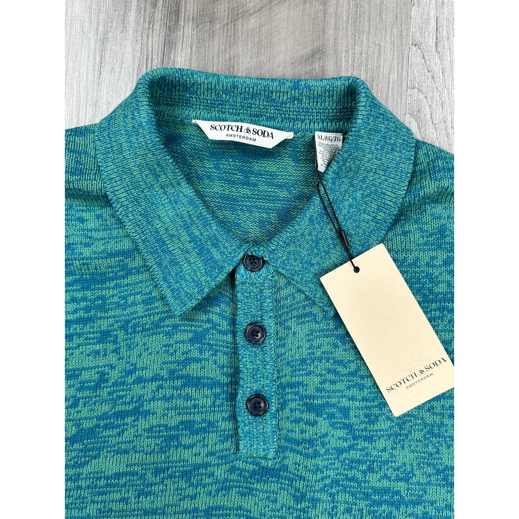 Scotch & Soda Uneven Marl Long Sleeve Sweater Polo in Ink Blue — Size XL