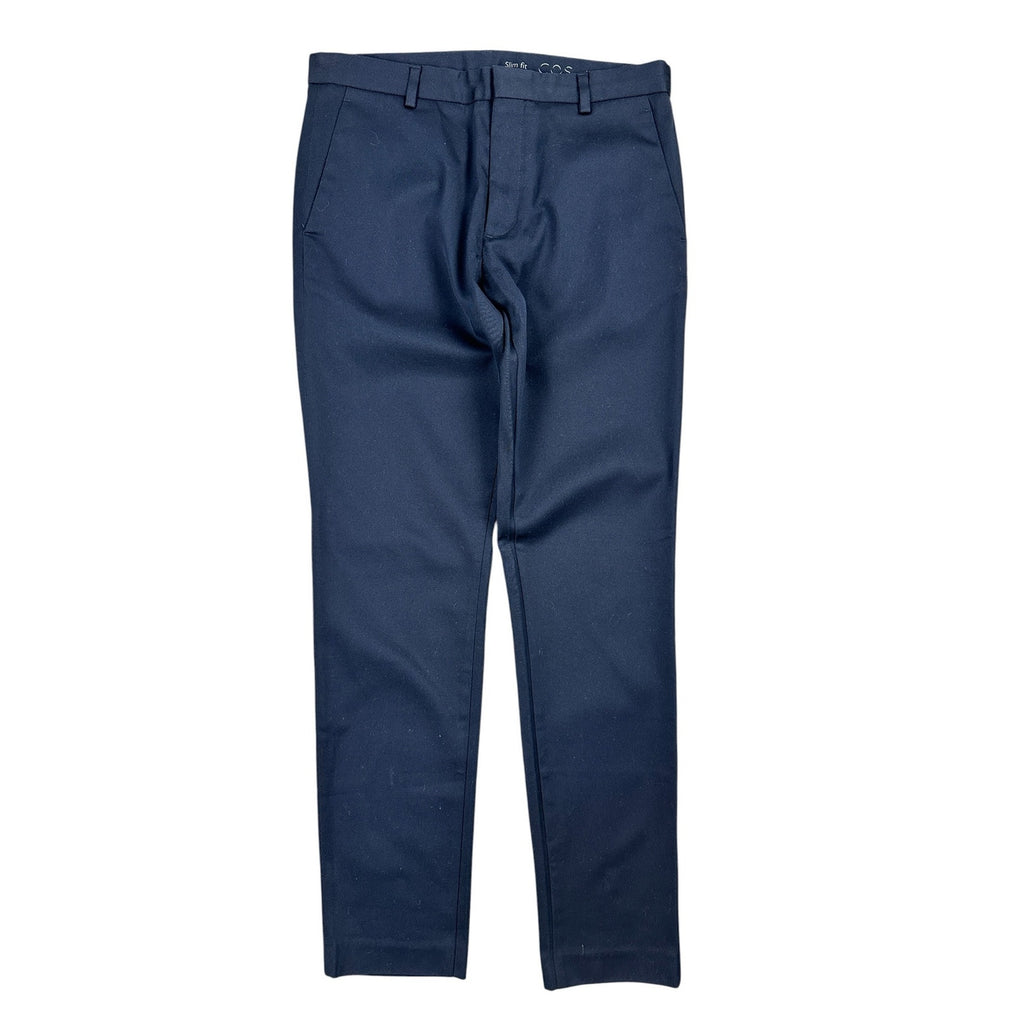 COS Slim Fit Tapered Cotton Trousers in Navy — Size 48 (US 32R) // Preowned