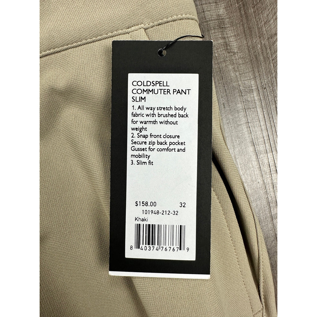 Rhone Coldspell Commuter Slim Performance Pants in Khaki — Size 32x33