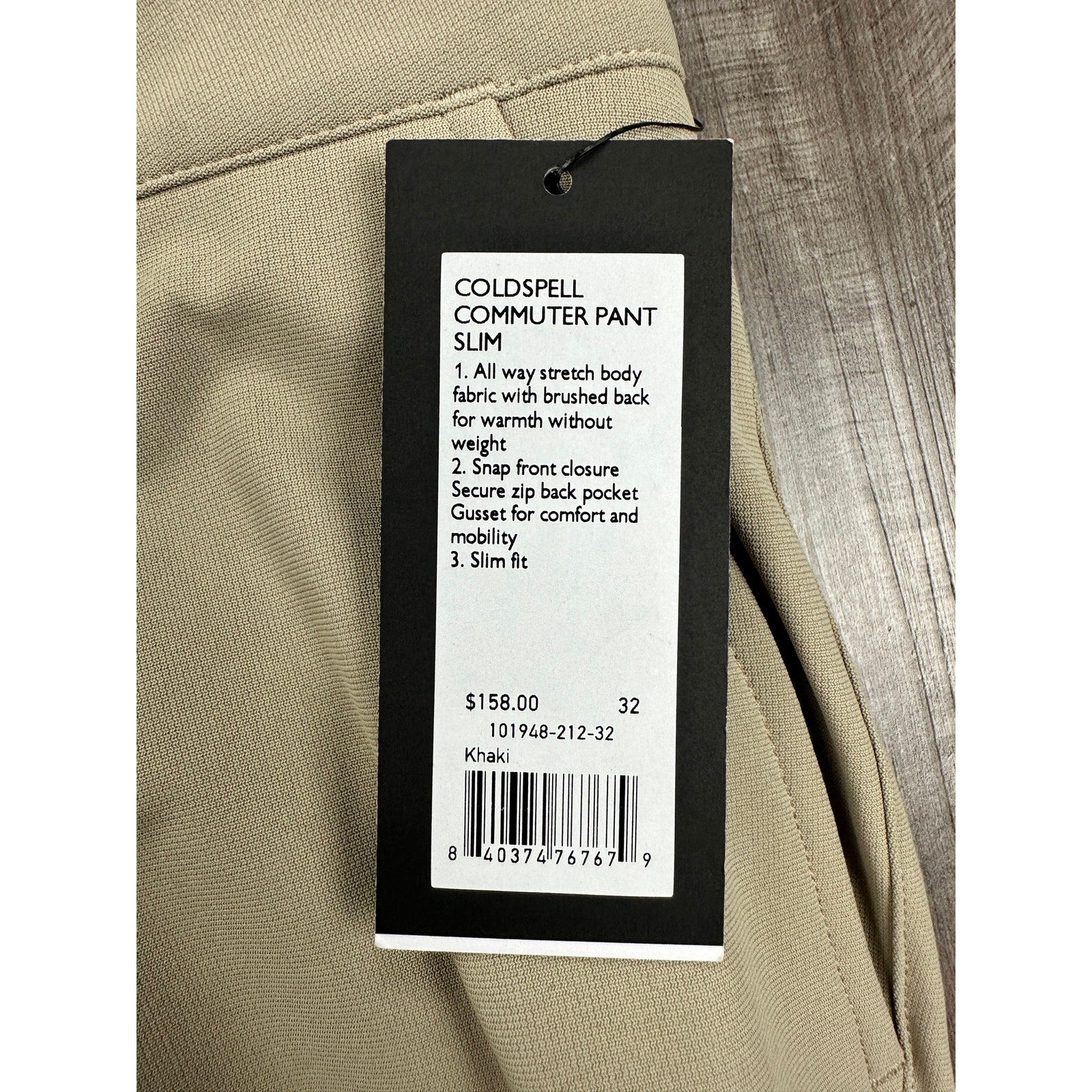 Rhone Coldspell Commuter Slim Performance Pants in Khaki — Size 32x33