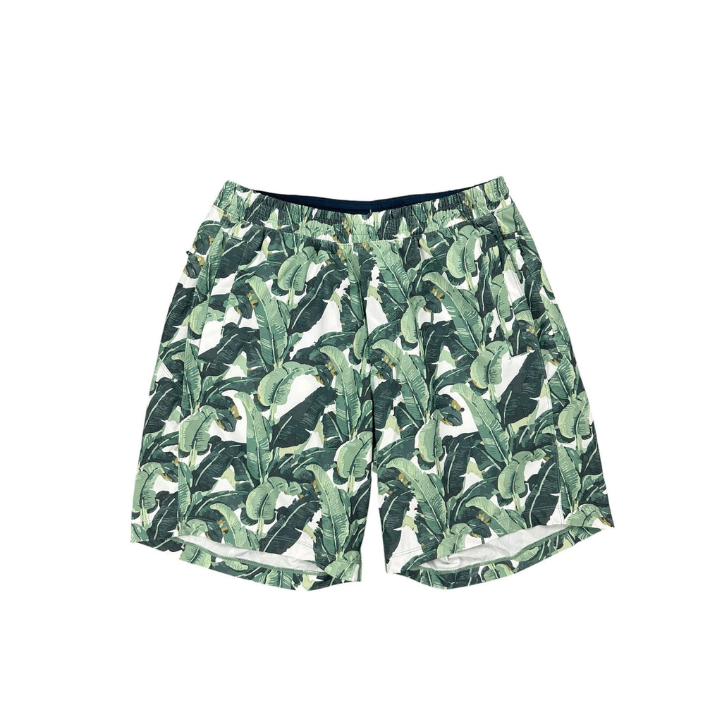 Birddogs Tropical Lined Gym Training Shorts in Greens, Tan and White — Size Large Extended // Preowned