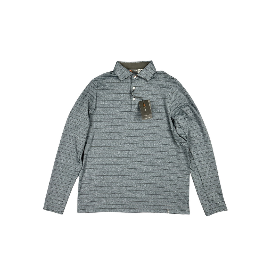 KJUS Soren Melange Stripe Long Sleeve Polo in Petrol Blue, Iron — Size 50 (Medium)
