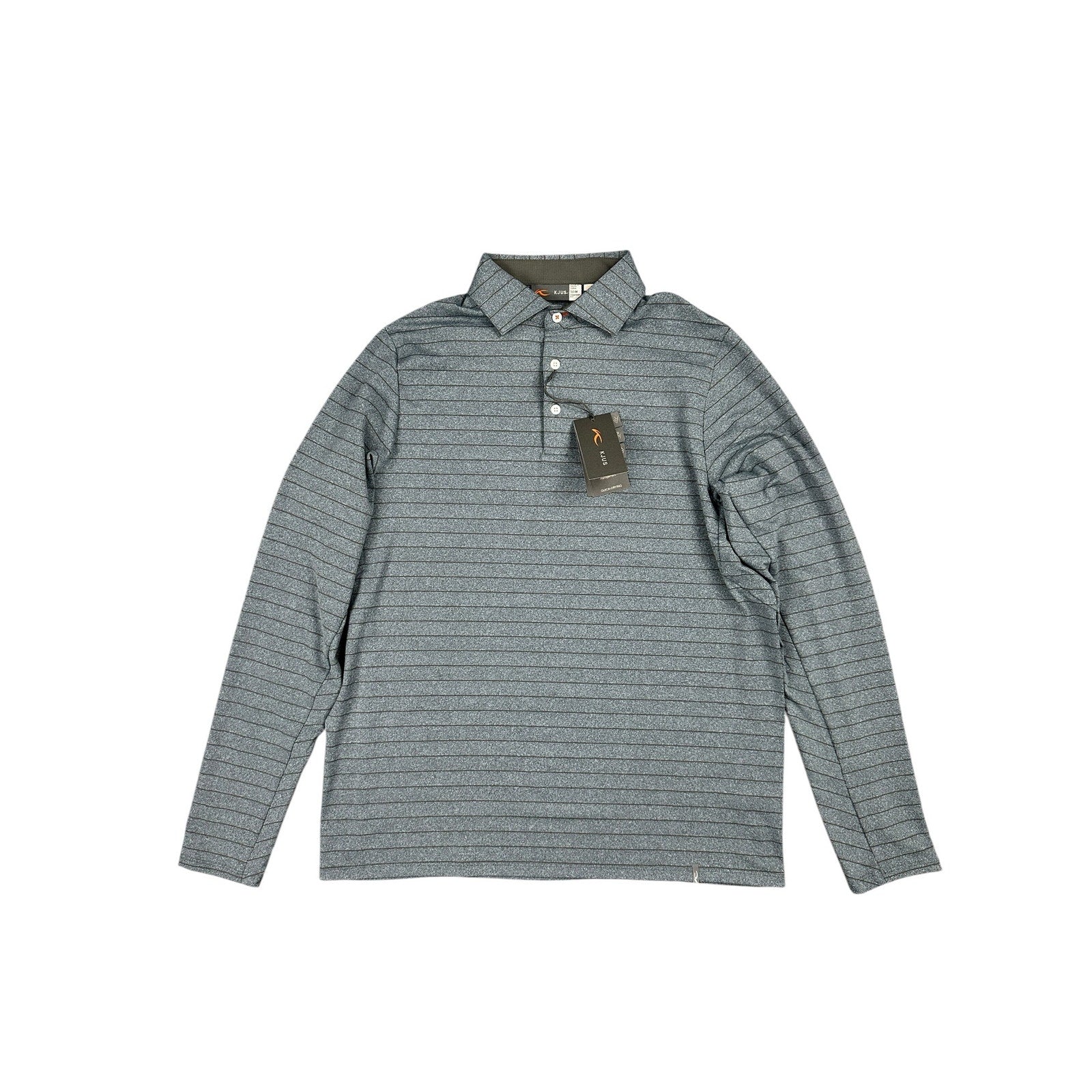 KJUS Soren Melange Stripe Long Sleeve Polo in Petrol Blue, Iron — Size 50 (Medium)