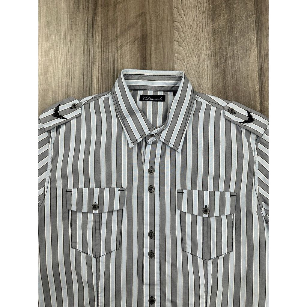 7 Diamonds Long Sleeve Stripe Button Down Shirt in Gray White Black — Size Large