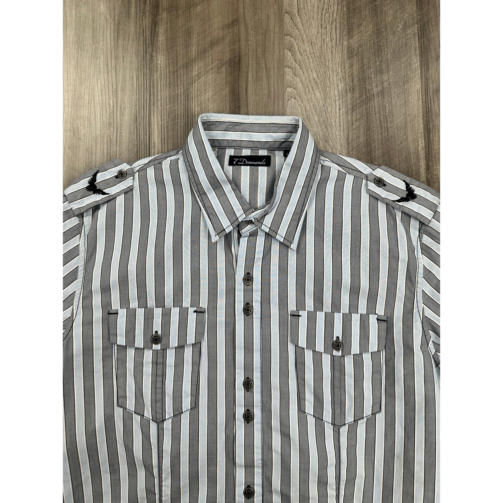7 Diamonds Long Sleeve Stripe Button Down Shirt in Gray White Black — Size Large