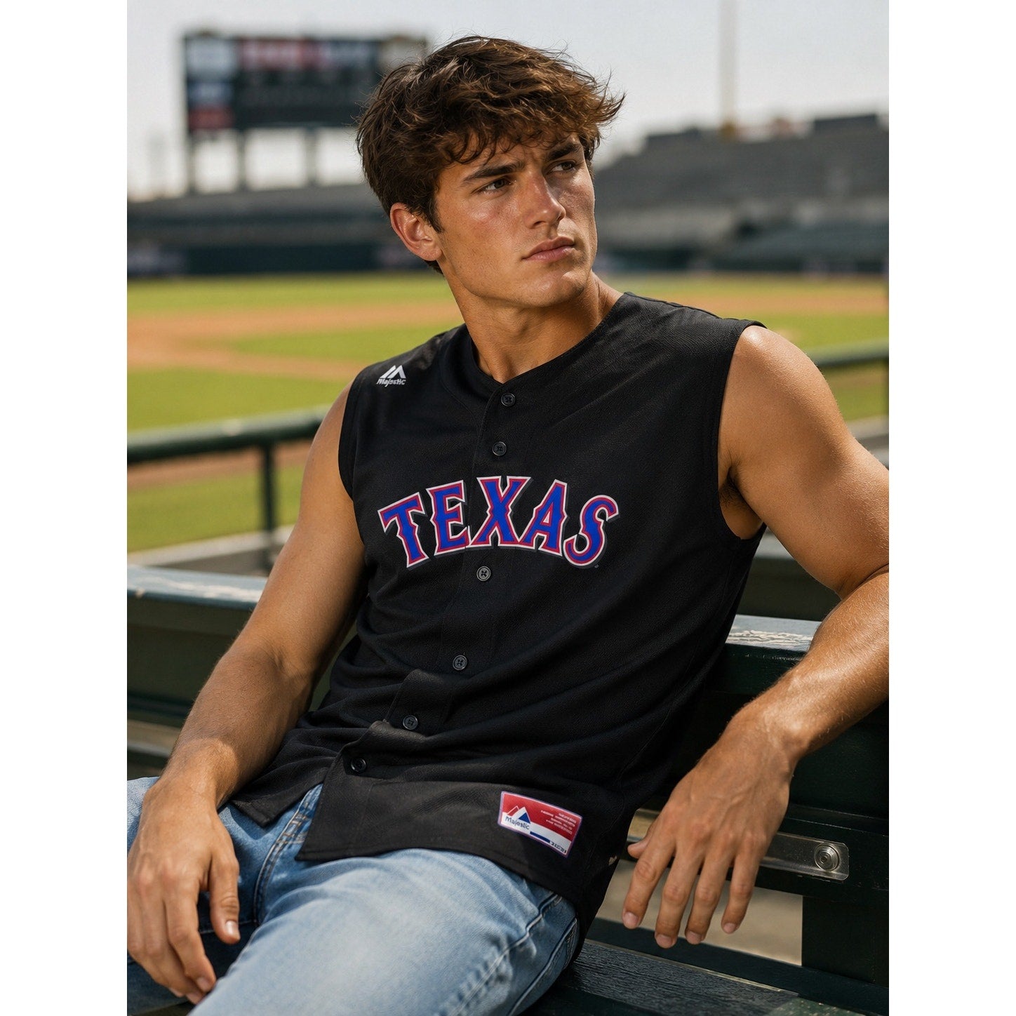 Majestic Texas Rangers Cool Base Blackout Sleeveless Mesh Jersey — Size L