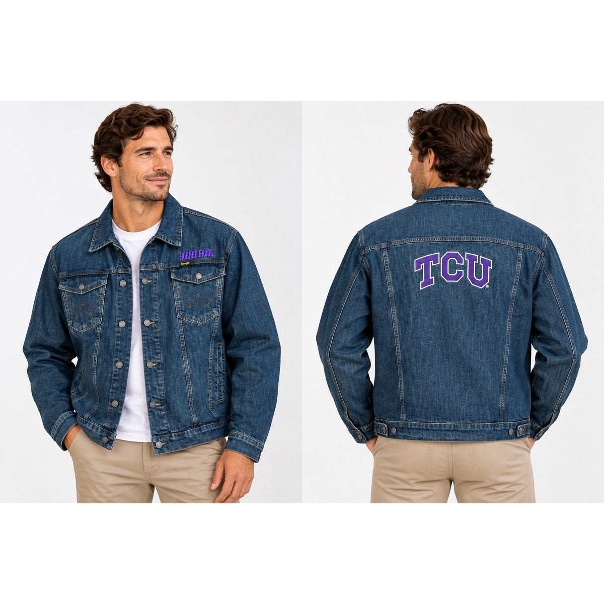 Wrangler Retro TCU Horned Frogs Unlined Stretch Denim Jacket — Size 2XL