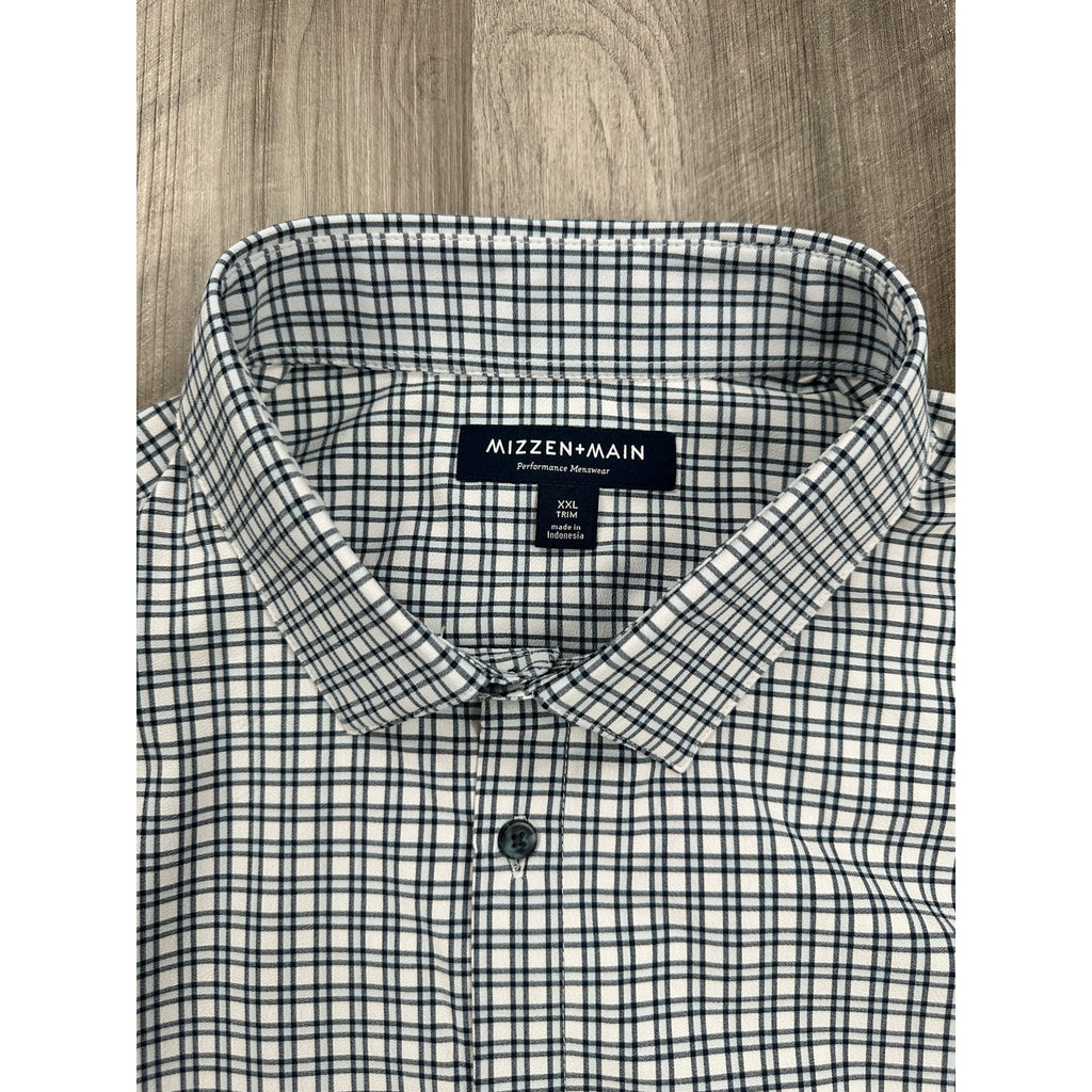 Mizzen+Main Monaco Trim Plaid Performance Long Sleeve Button Down in Navy Light Blue White — Size 2XL // Preowned
