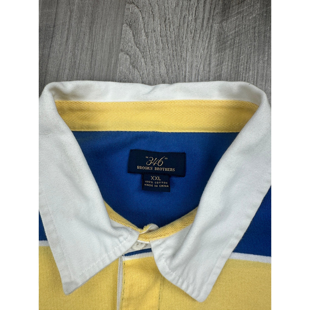 Brooks Brothers 346 Rugby Stripe Polo in Yellow, Blue, White — Size 2XL // Preowned