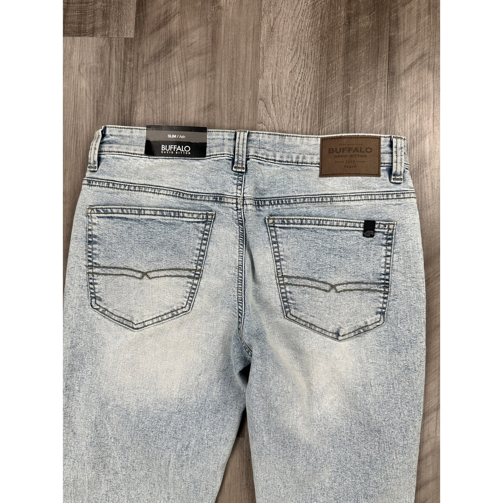 Buffalo David Bitton Ash Slim Fit Stretch Jean in Bleached and Blasted — Size 32x30