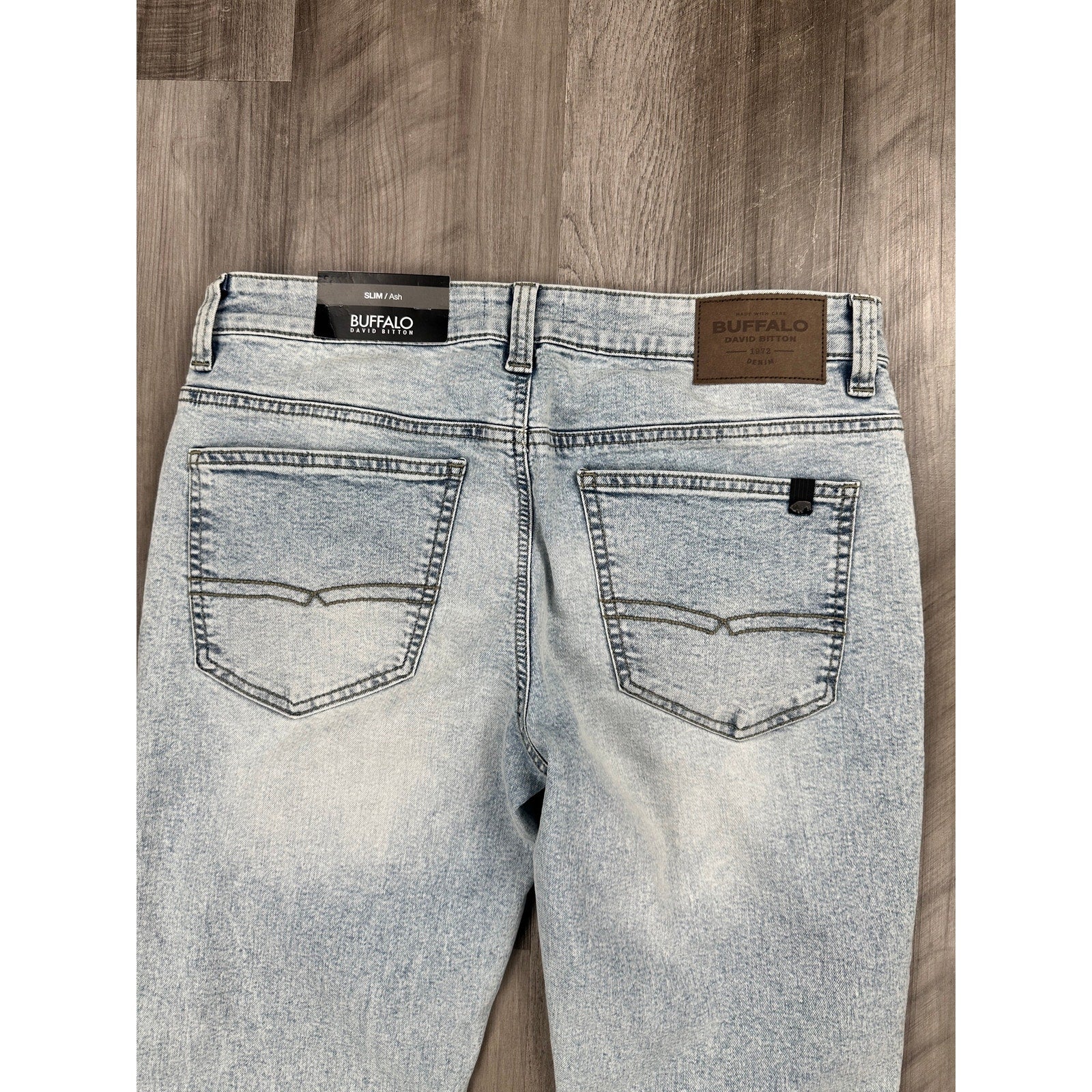 Buffalo David Bitton Ash Slim Fit Stretch Jean in Bleached and Blasted — Size 32x30