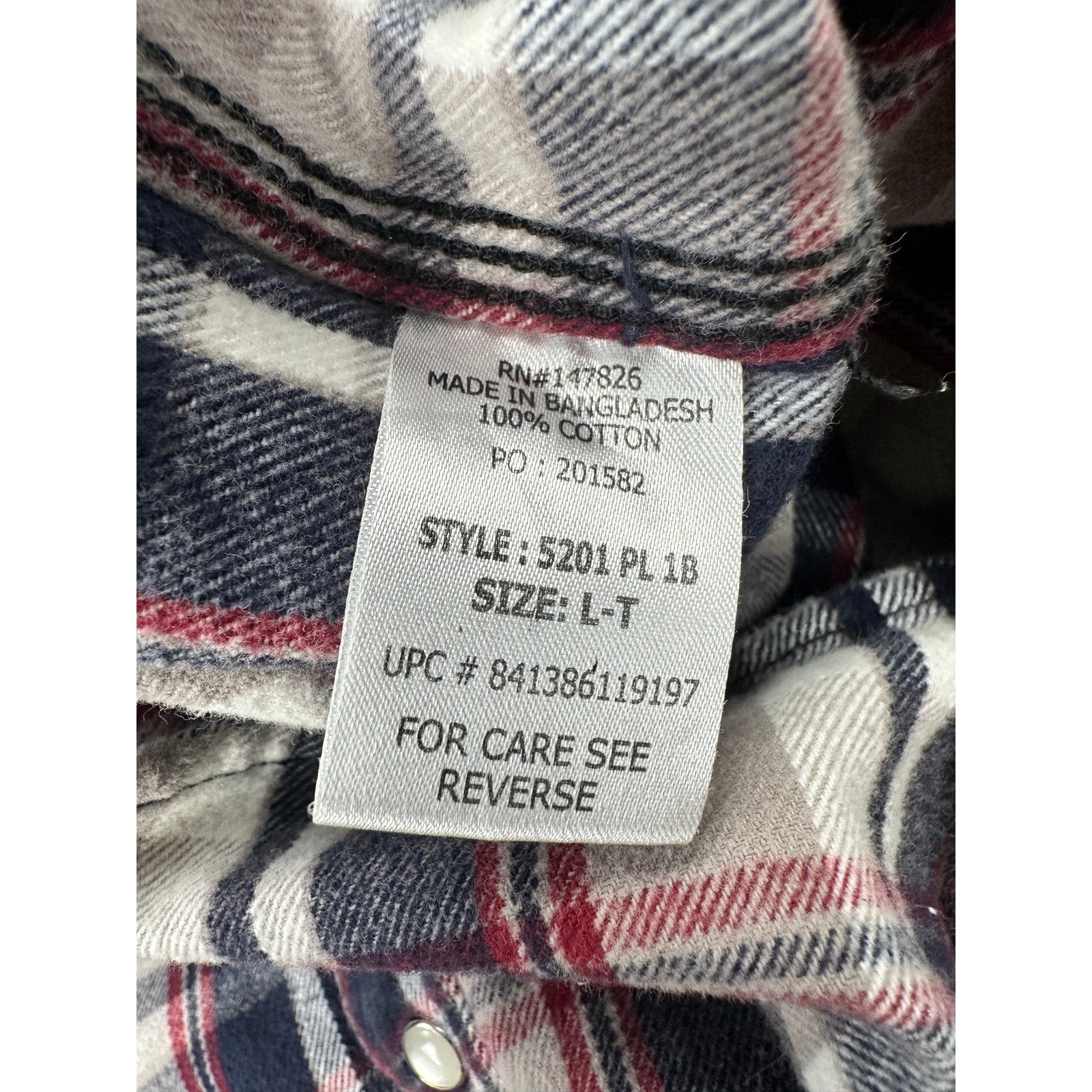 FiveBrother Heavyweight 9oz Western Pearl Snap Flannel Long Sleeve Shirt in White, Gray, Navy, Red — Size Large Tall // Preowned