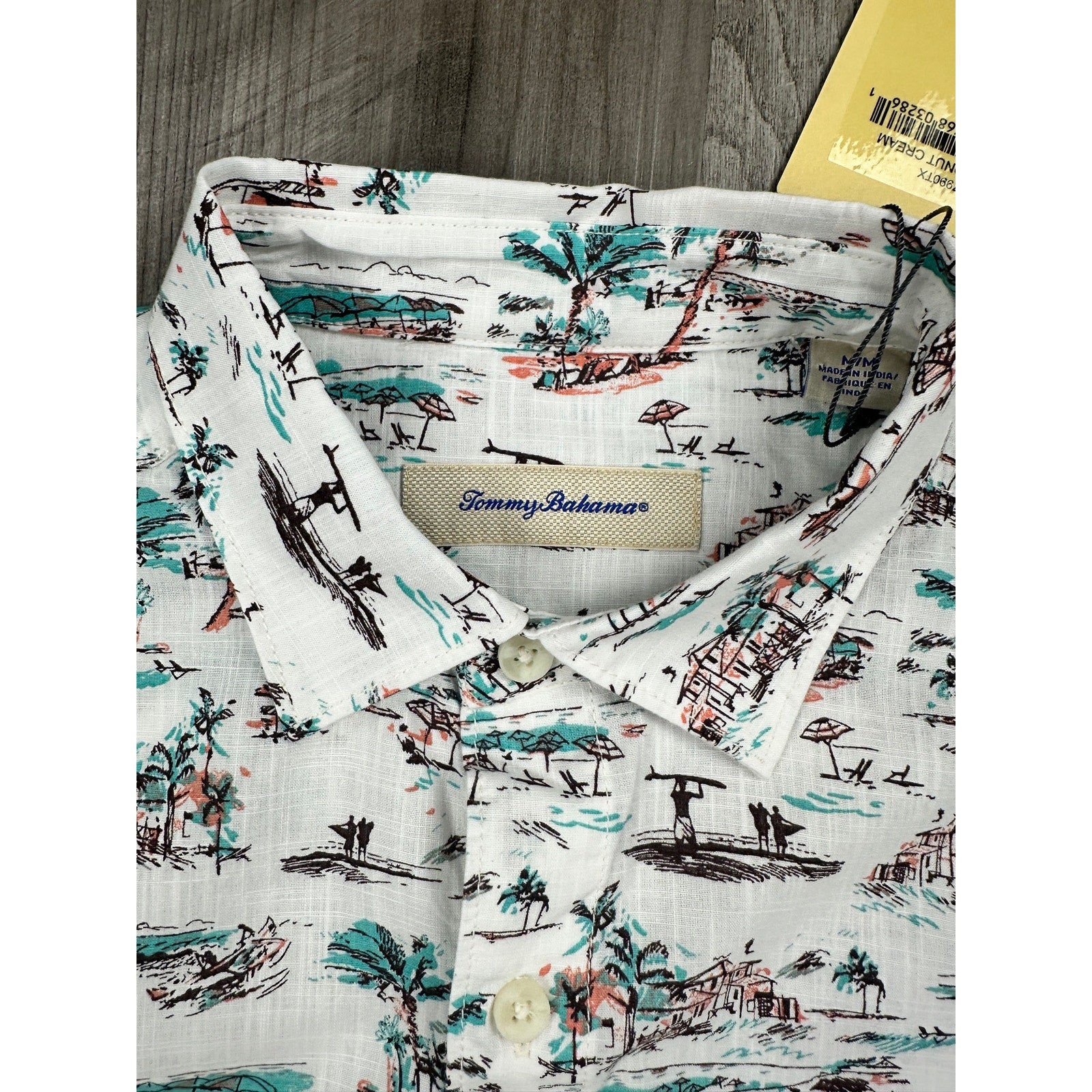 Tommy Bahama Casablanca Cotton Short Sleeve Camp Shirt in Coconut Cream — Size Medium