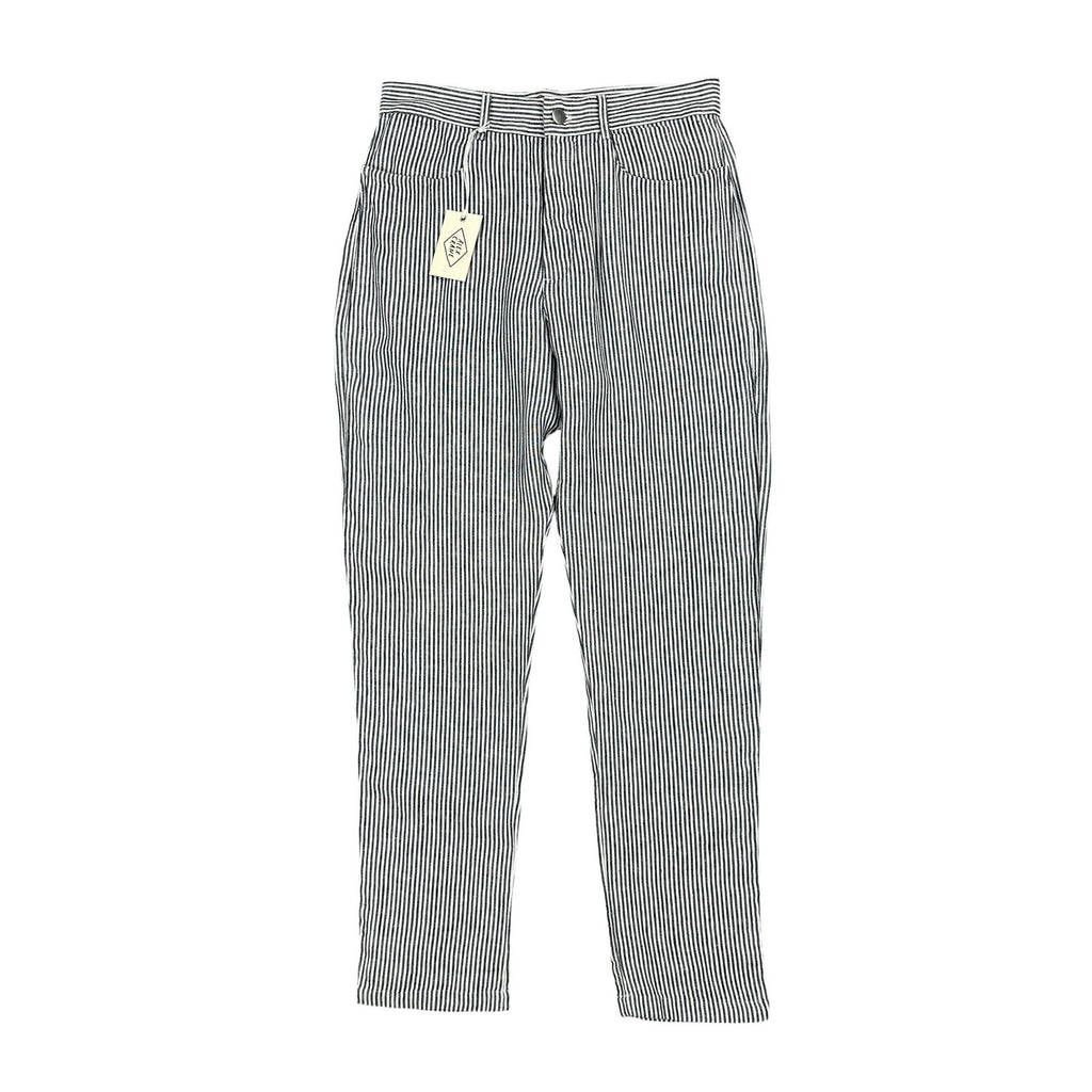 Alex Crane Cham Linen Feel Breezy Button Fly Lines Pants in Navy, Linen White — Size 28