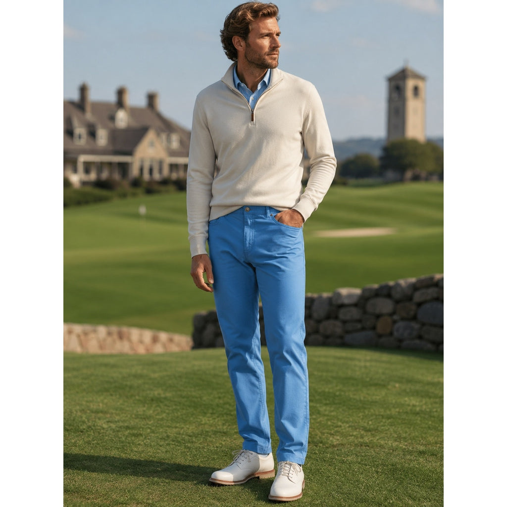 Peter Millar Signature Sateen Five Pocket Pants in Light Blue — Size 40 // Preowned