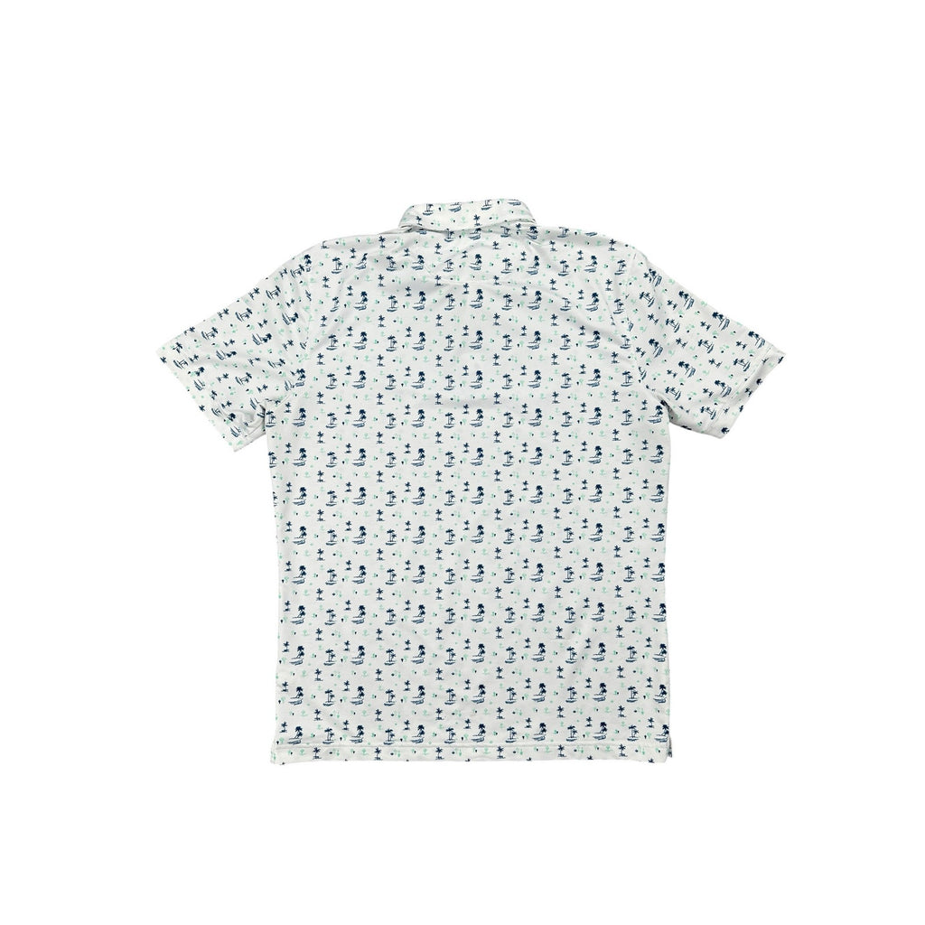 Mizzen+Main Desert Oasis Cactus Palms Performance Trim Polo in White, Navy and Green — Size Medium // Preowned