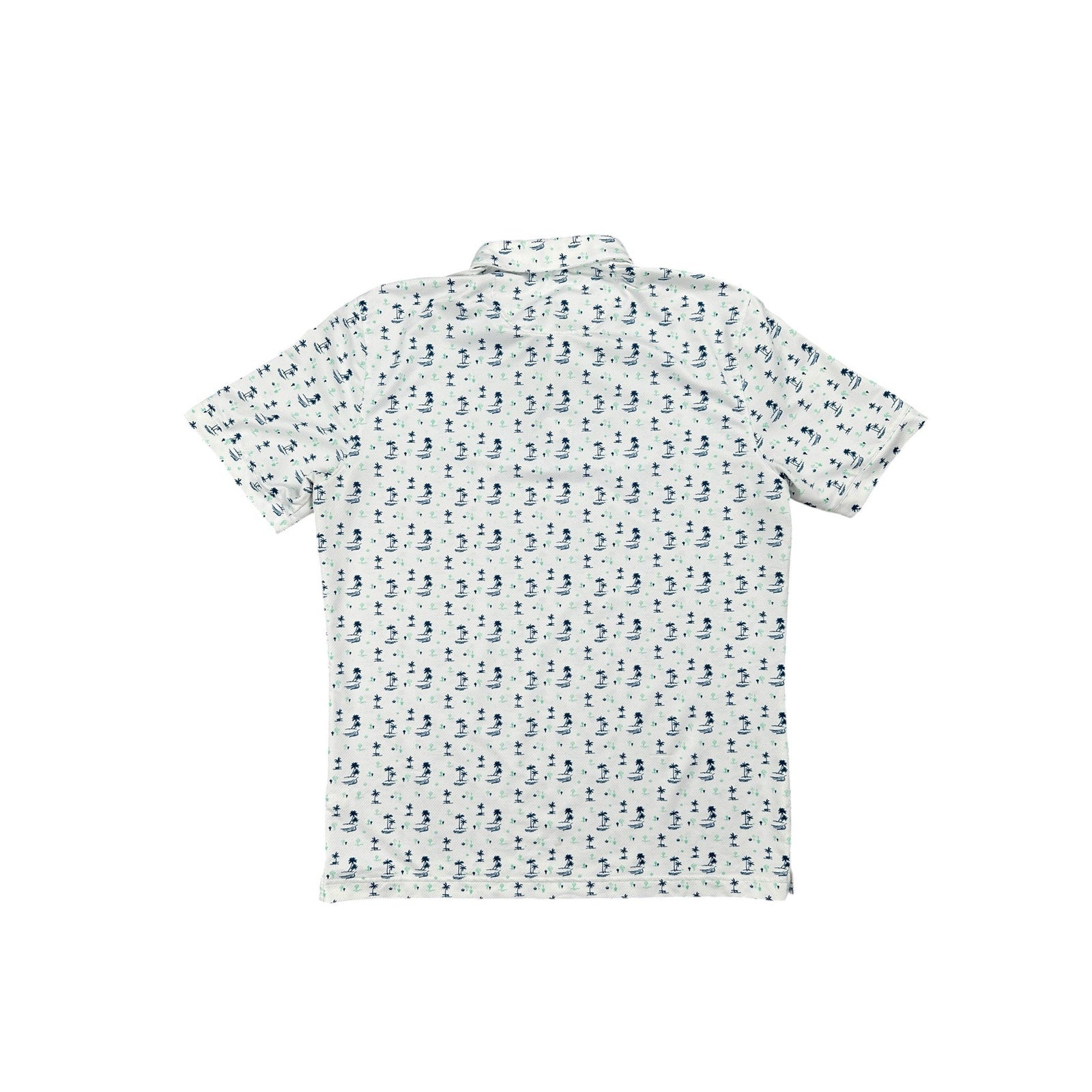 Mizzen+Main Desert Oasis Cactus Palms Performance Trim Polo in White, Navy and Green — Size Medium // Preowned