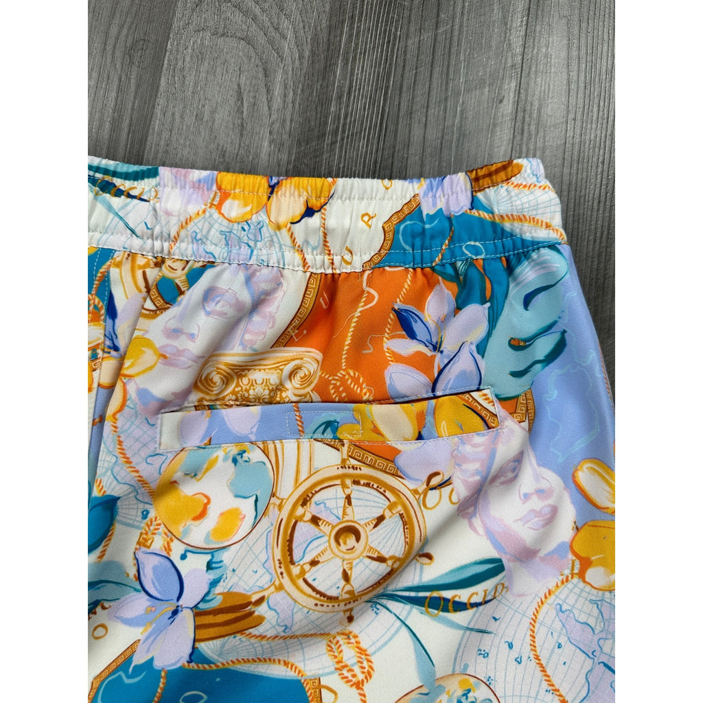 Robert Graham Floral Gold Treasure Swim Trunks — Size Medium