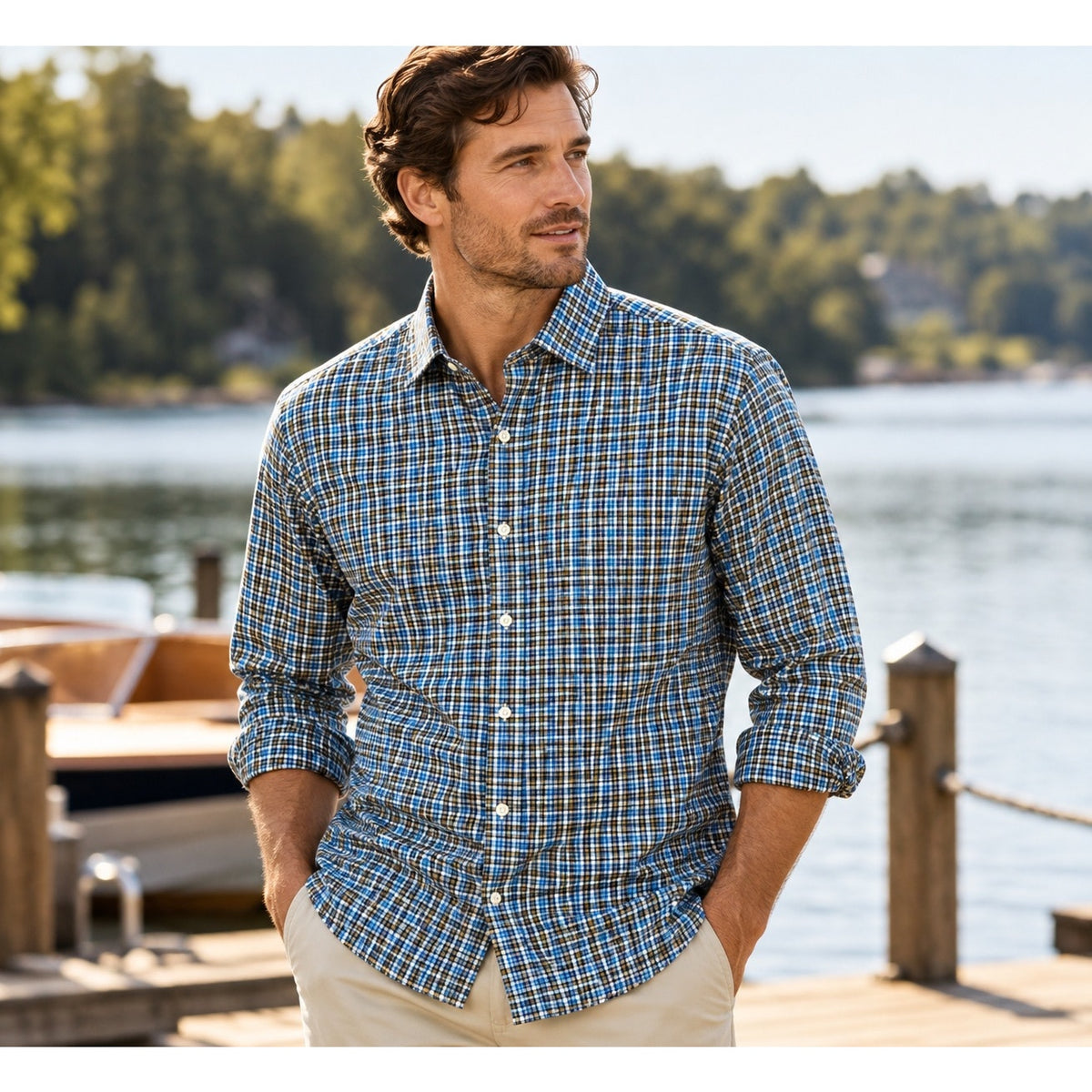 Peter Millar Crown Soft Plaid Classic Fit Long Sleeve Button Down Shirt — Size Medium // Preowned