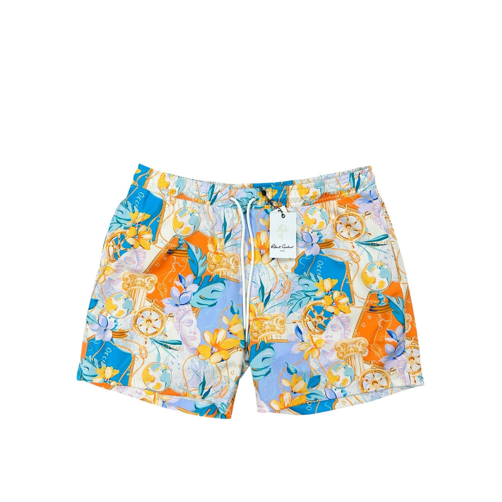 Robert Graham Floral Gold Treasure Swim Trunks — Size XL