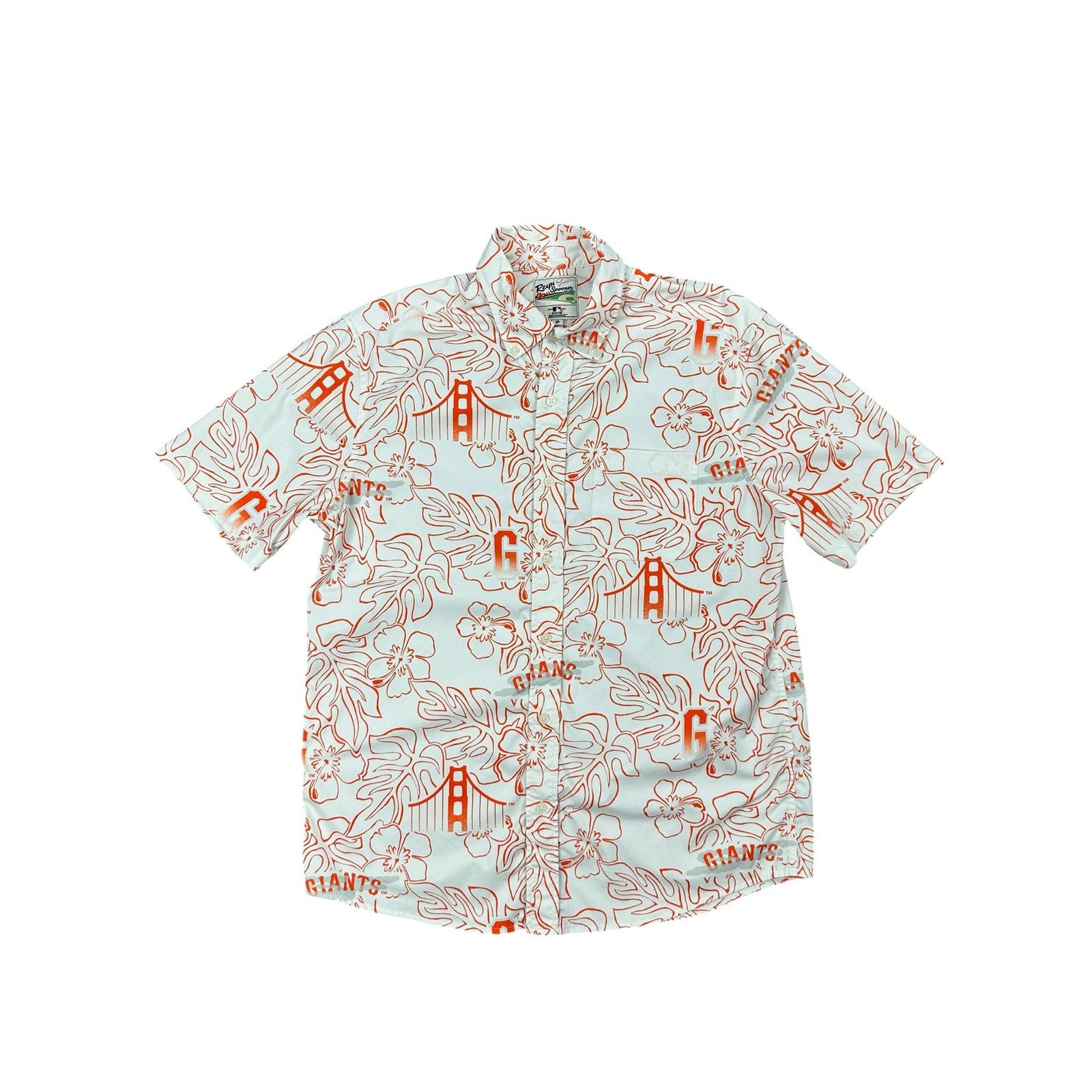 Reyn Spooner San Francisco Giants MLB Genuine Merchandise Hawaiian Short Sleeve in White, Orange and Grey — Size Medium // Preowned