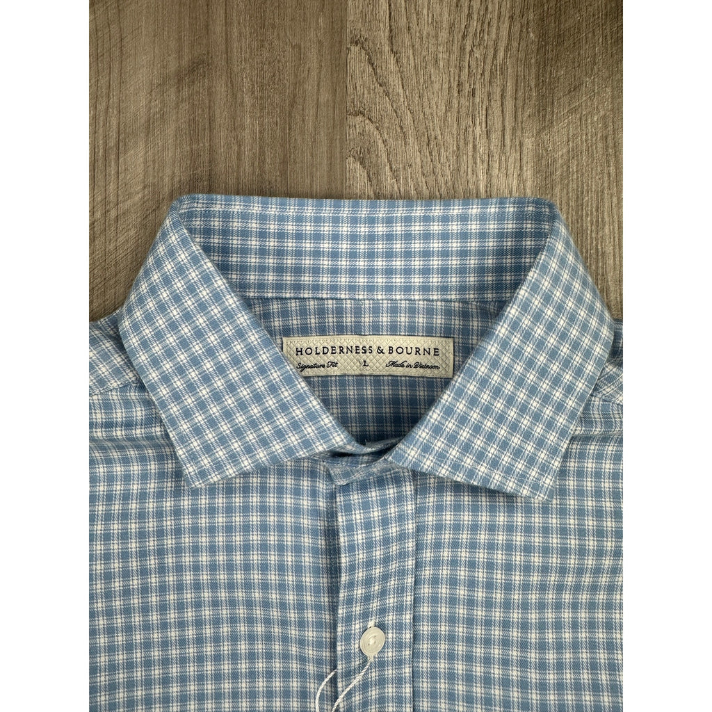 Holderness & Bourne The McColl Signature Fit Plaid Long Sleeve Shirt in Bedford Blue — Size Large