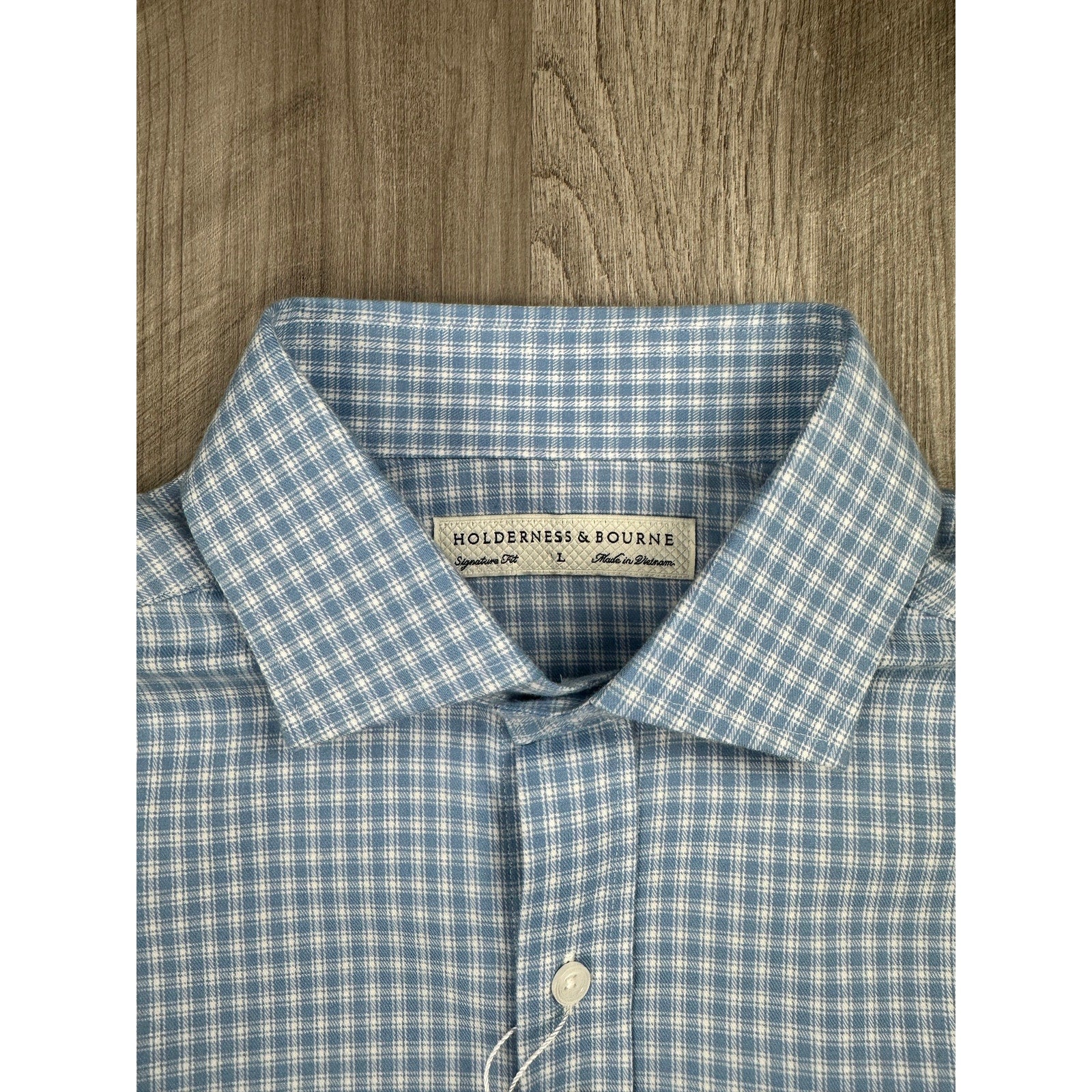 Holderness & Bourne The McColl Signature Fit Plaid Long Sleeve Shirt in Bedford Blue — Size Large