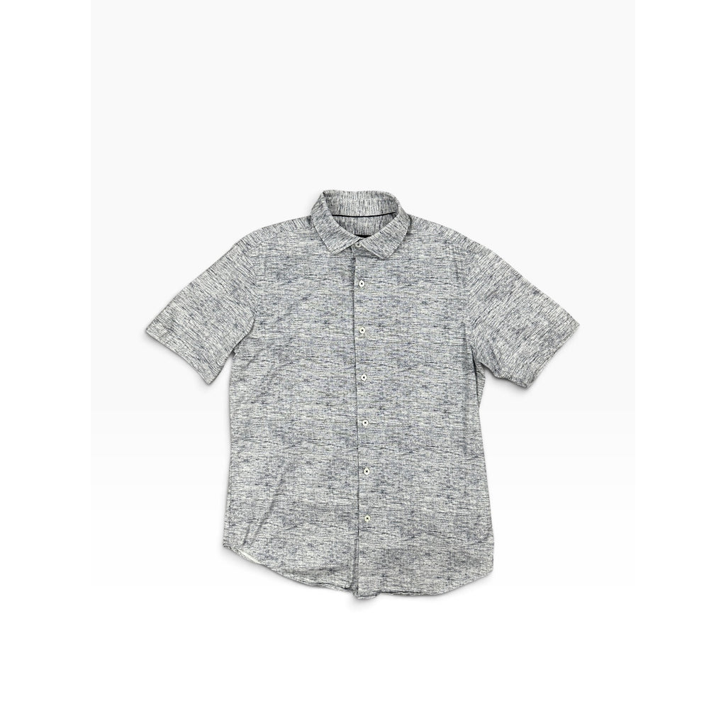Bugatchi OoohCotton 8 Way Stretch Short Sleeve Shirt in Navy — Size Medium // Preowned