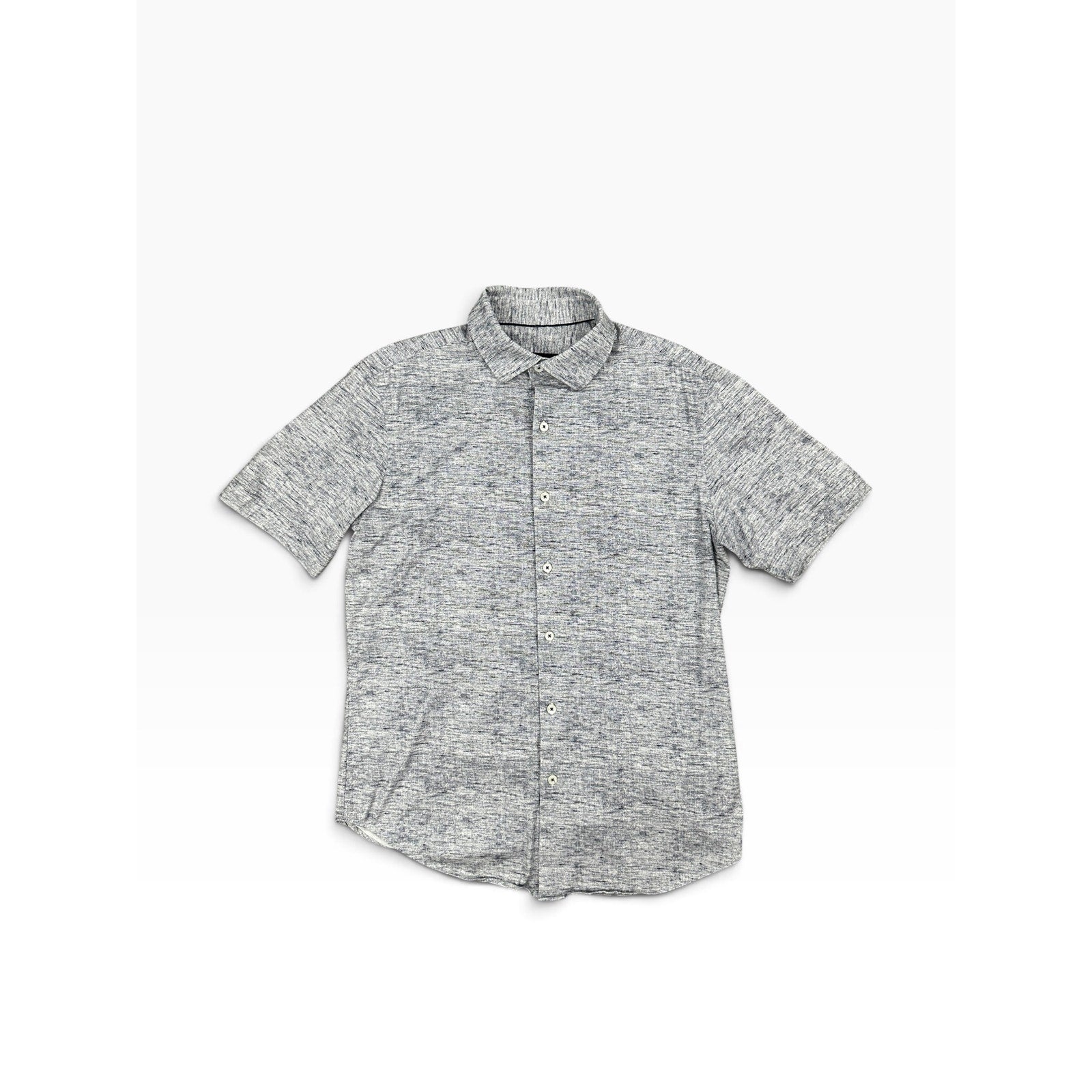 Bugatchi OoohCotton 8 Way Stretch Short Sleeve Shirt in Navy — Size Medium // Preowned