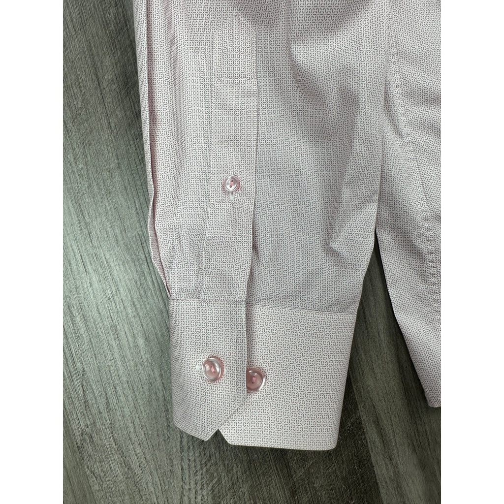 Eton Contemporary Fit Fine Twill Geometric Long Sleeve Shirt in Dark Pink, White — Size 15.5 (Medium) // Preowned