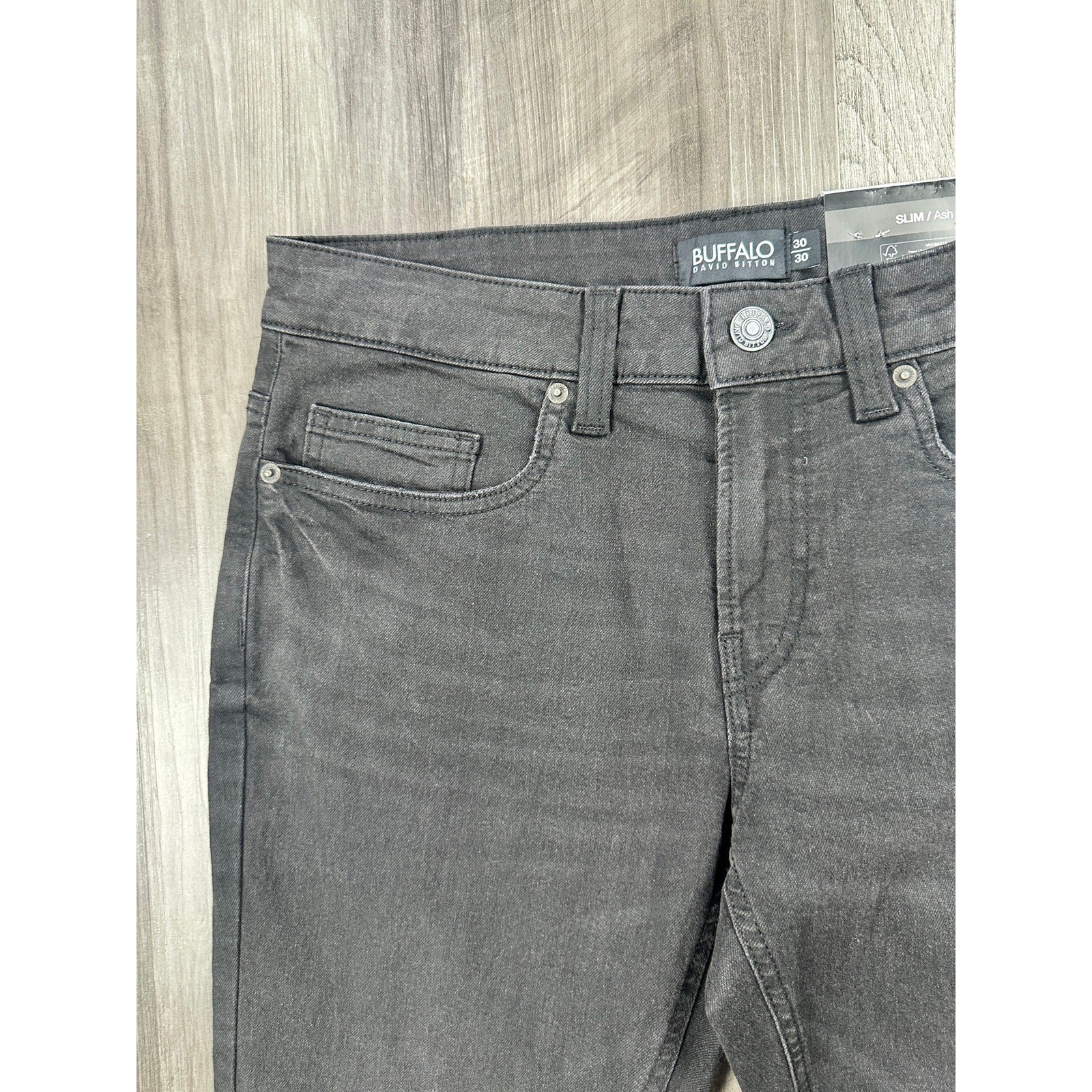 Buffalo David Bitton Ash Slim Stretch Jeans in Black Sanded — Size 30x30