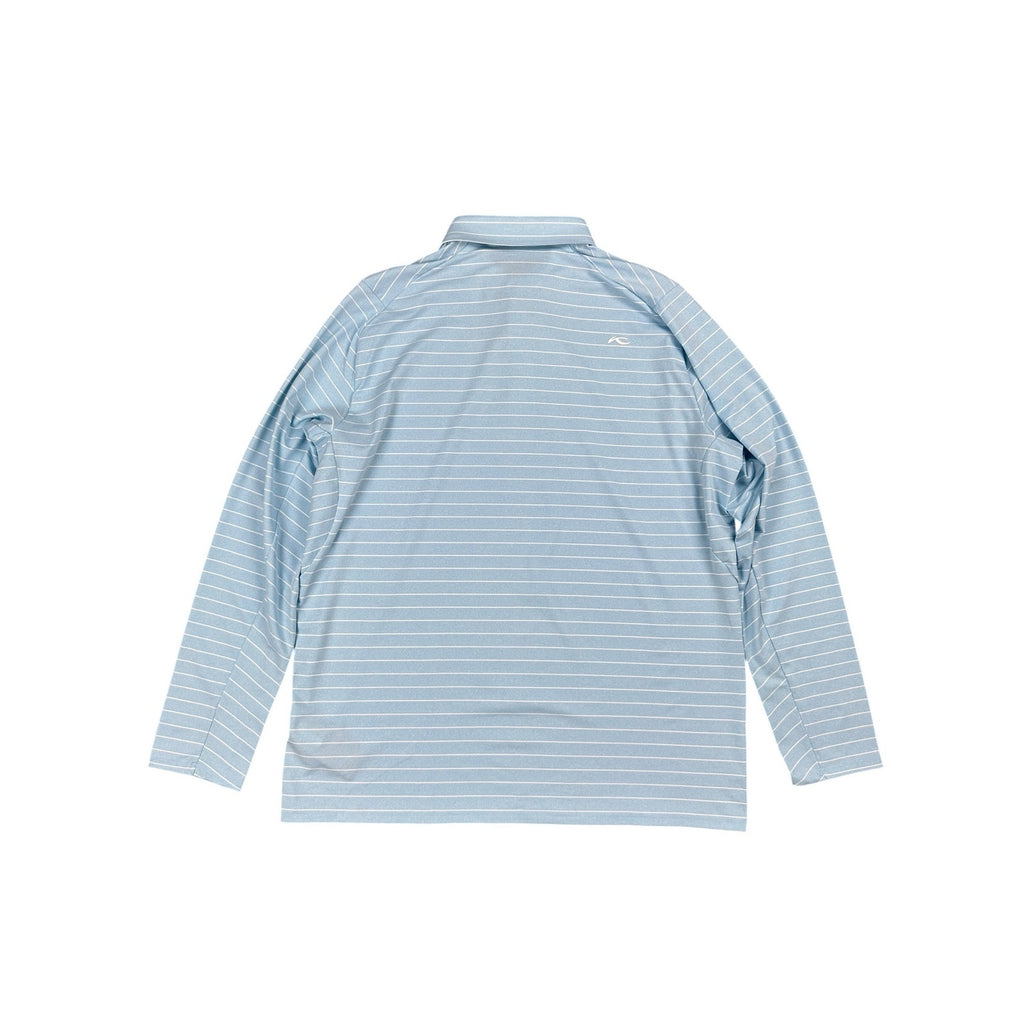 KJUS Soren Melange Stripe Long Sleeve Polo in Poolside, White — Size 56 (2XL)