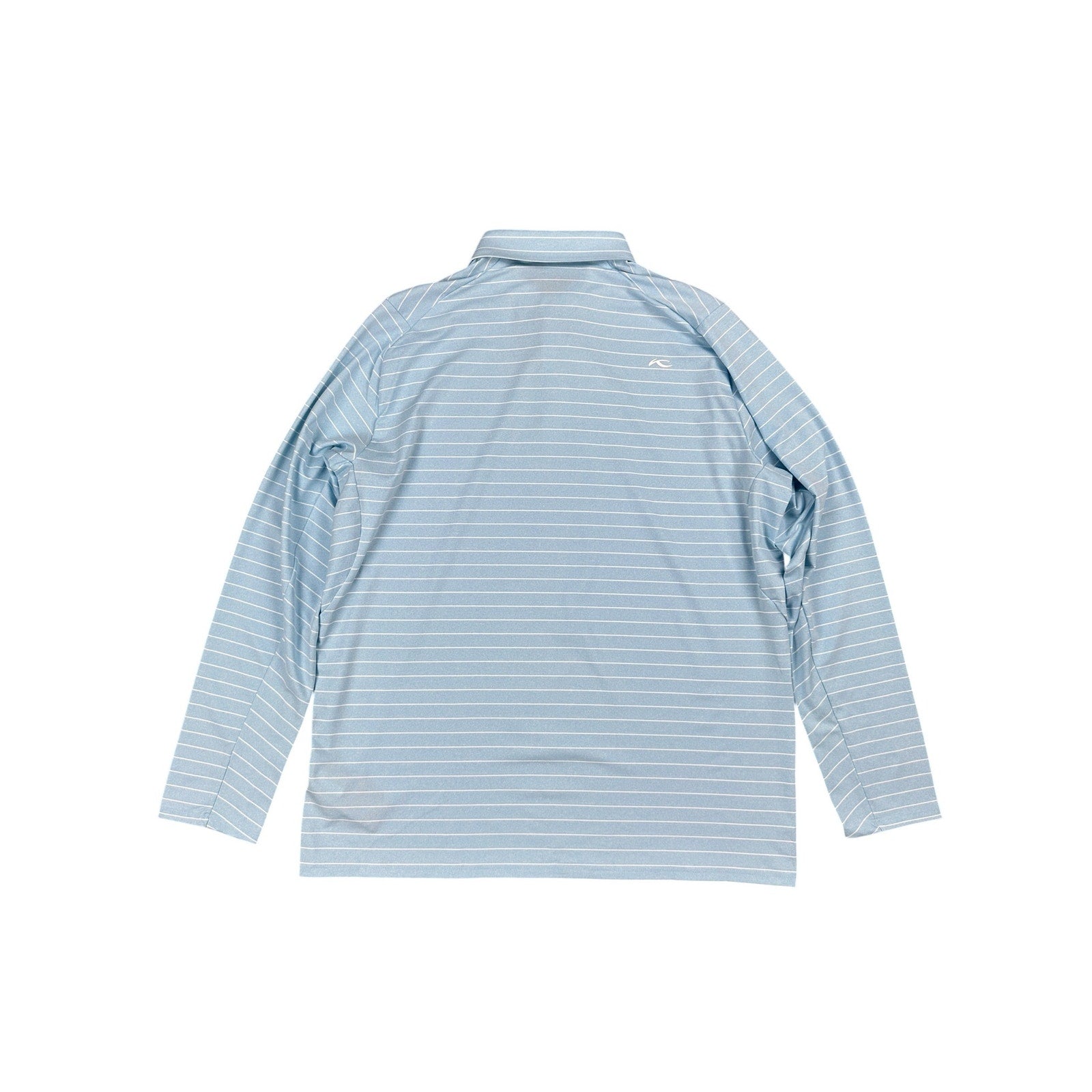 KJUS Soren Melange Stripe Long Sleeve Polo in Poolside, White — Size 56 (2XL)