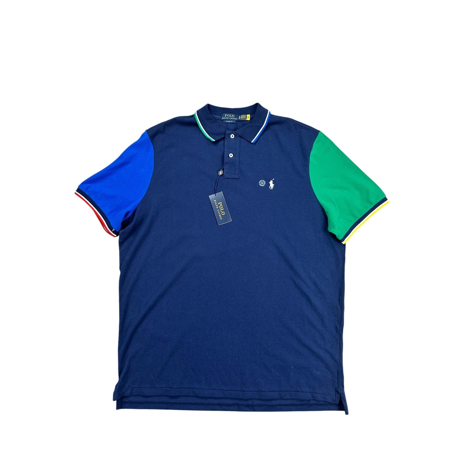 Polo Ralph Lauren Classic Fit Contrast Sleeve Mesh Knit Polo in Navy — Size XL