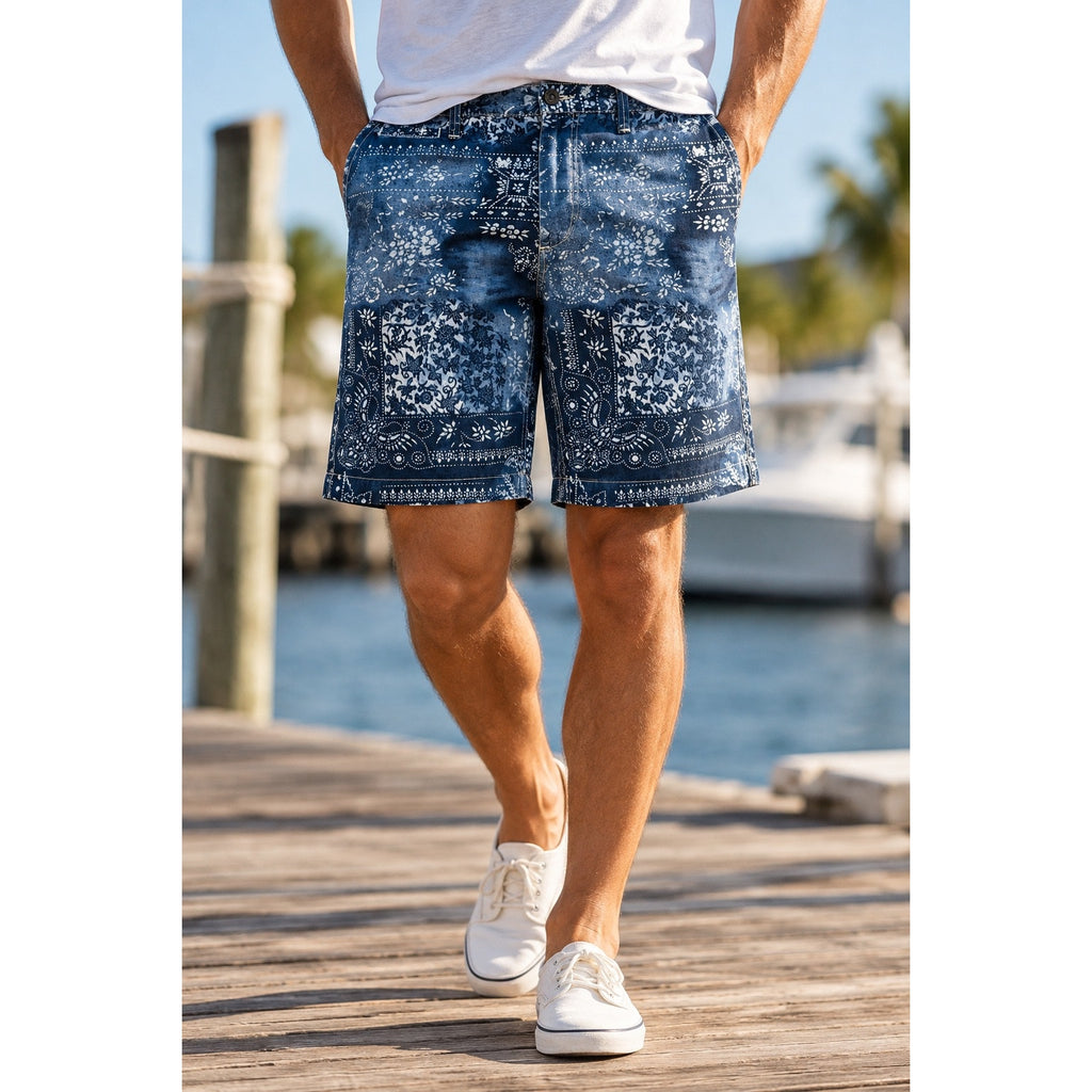 Polo Ralph Lauren Indigo Bandana Motif-Dye Chambray Shorts — Size 38 // Preowned