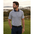 KJUS Luis Multi Stripe Comfort Fit Performance Polo in White, Navy, Slate Blue — Size 56 (2XL)