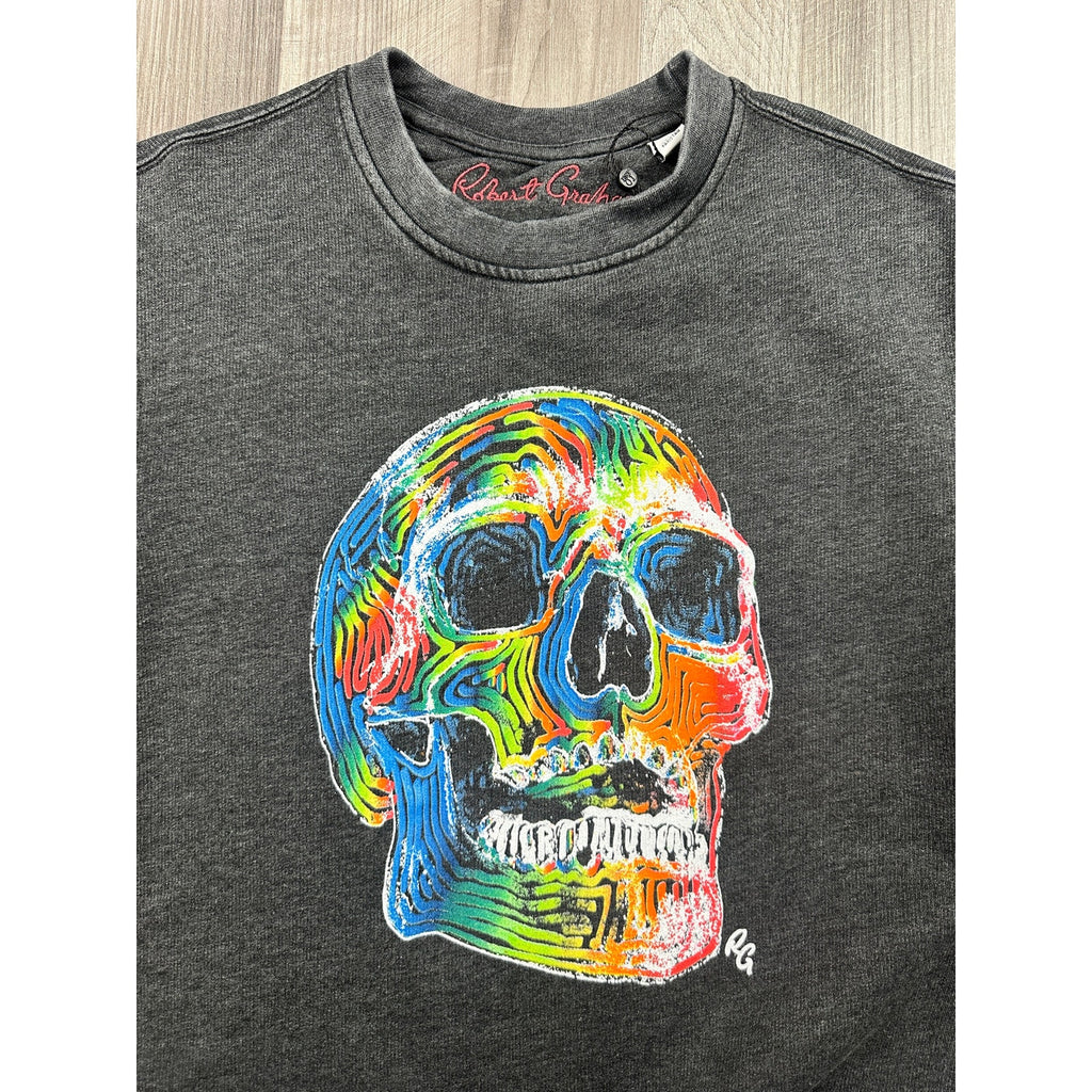 Robert Graham Neon Bones Graphic Long Sleeve Sweatshirt in Charcoal — Size Medium