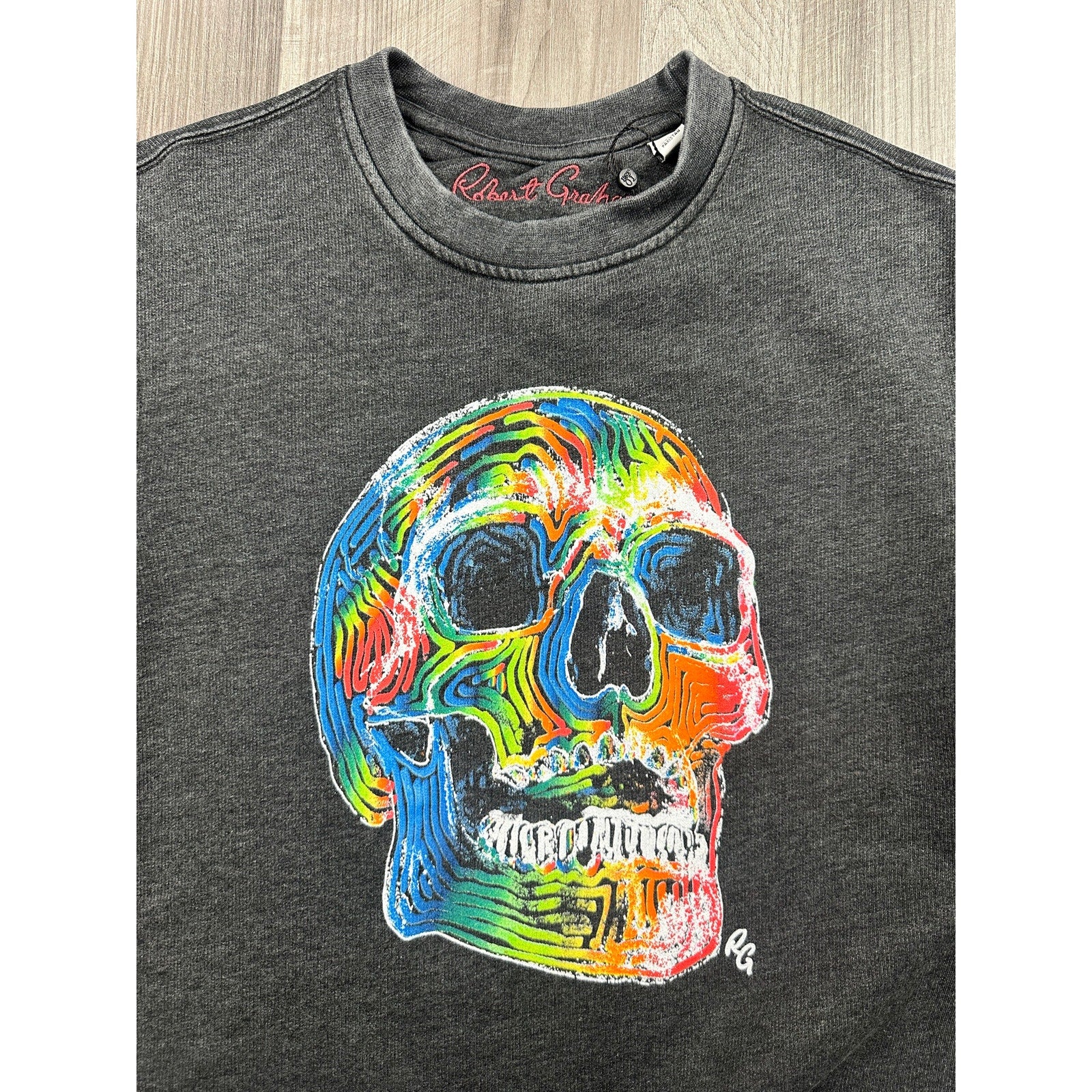 Robert Graham Neon Bones Graphic Long Sleeve Sweatshirt in Charcoal — Size Medium