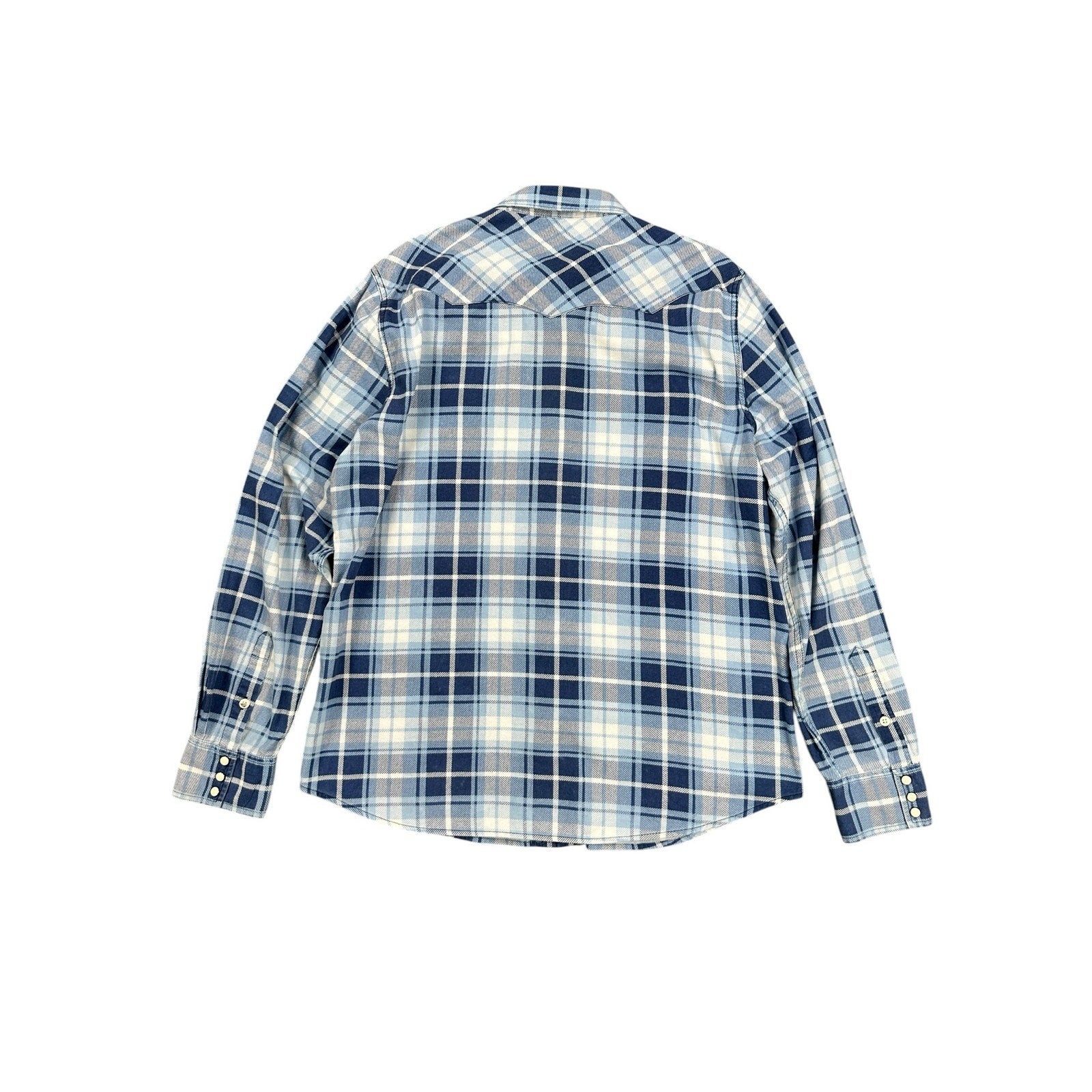 Ralph Lauren Denim and Supply Flannel Plaid Long Sleeve Pearl Snap Button Down in Blue Light Blue White — Size Large // Preowned