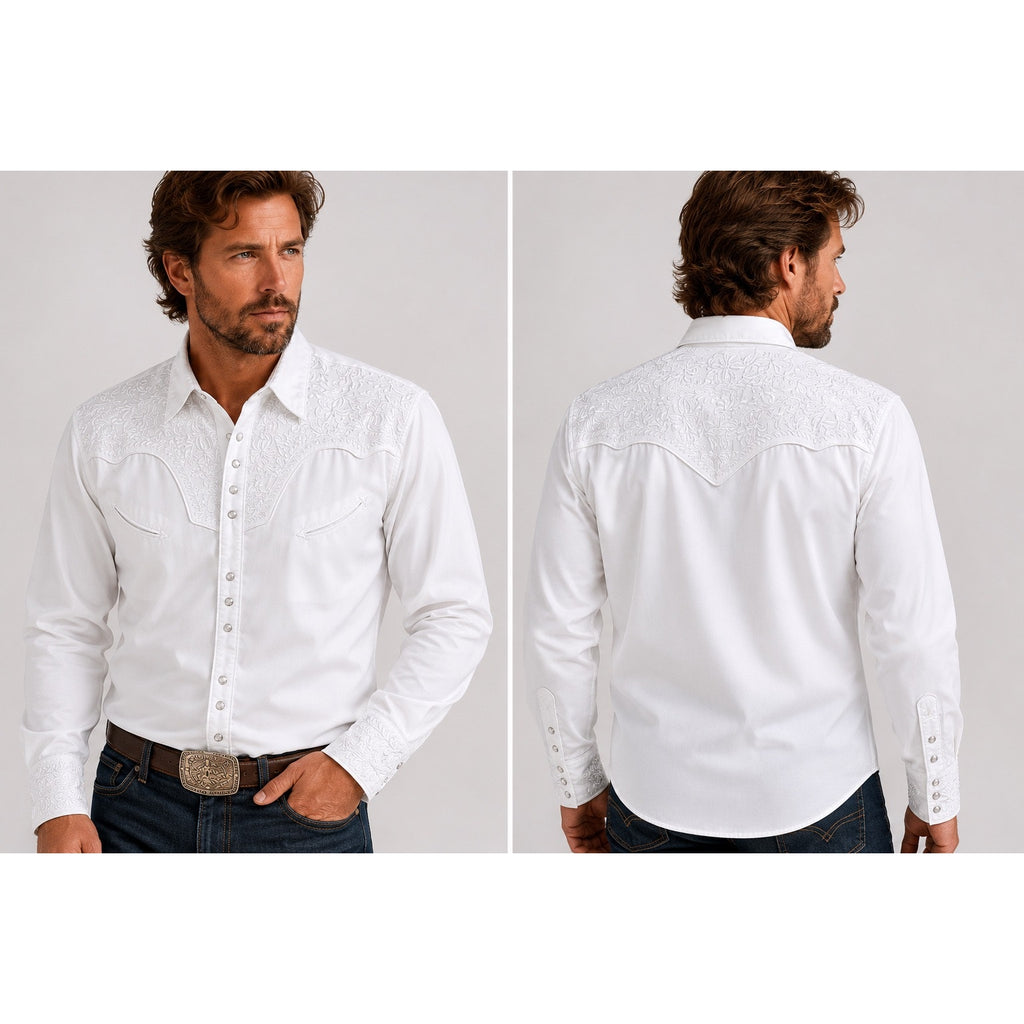 Scully Legends Gunfighter Floral Embroidered Pearl Snap Shirt in White — Size 2XL // Preowned