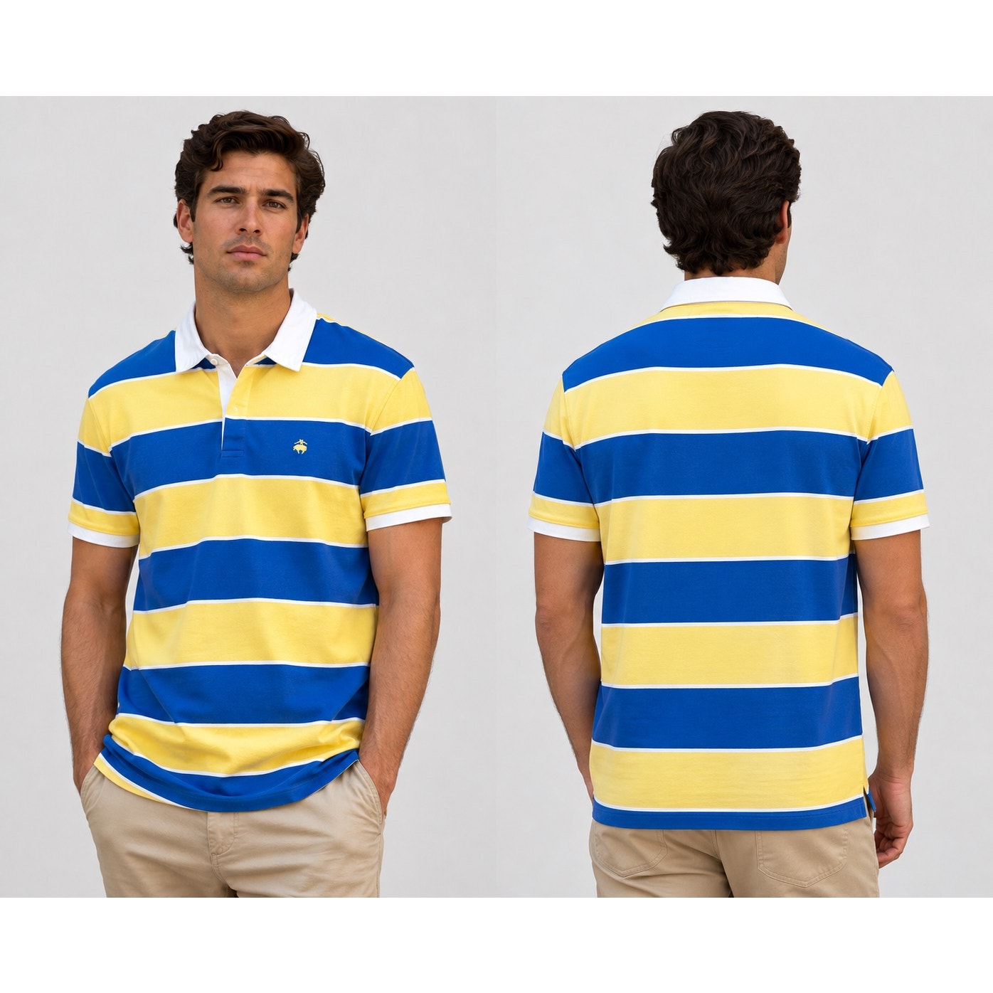 Brooks Brothers 346 Rugby Stripe Polo in Yellow, Blue, White — Size 2XL // Preowned